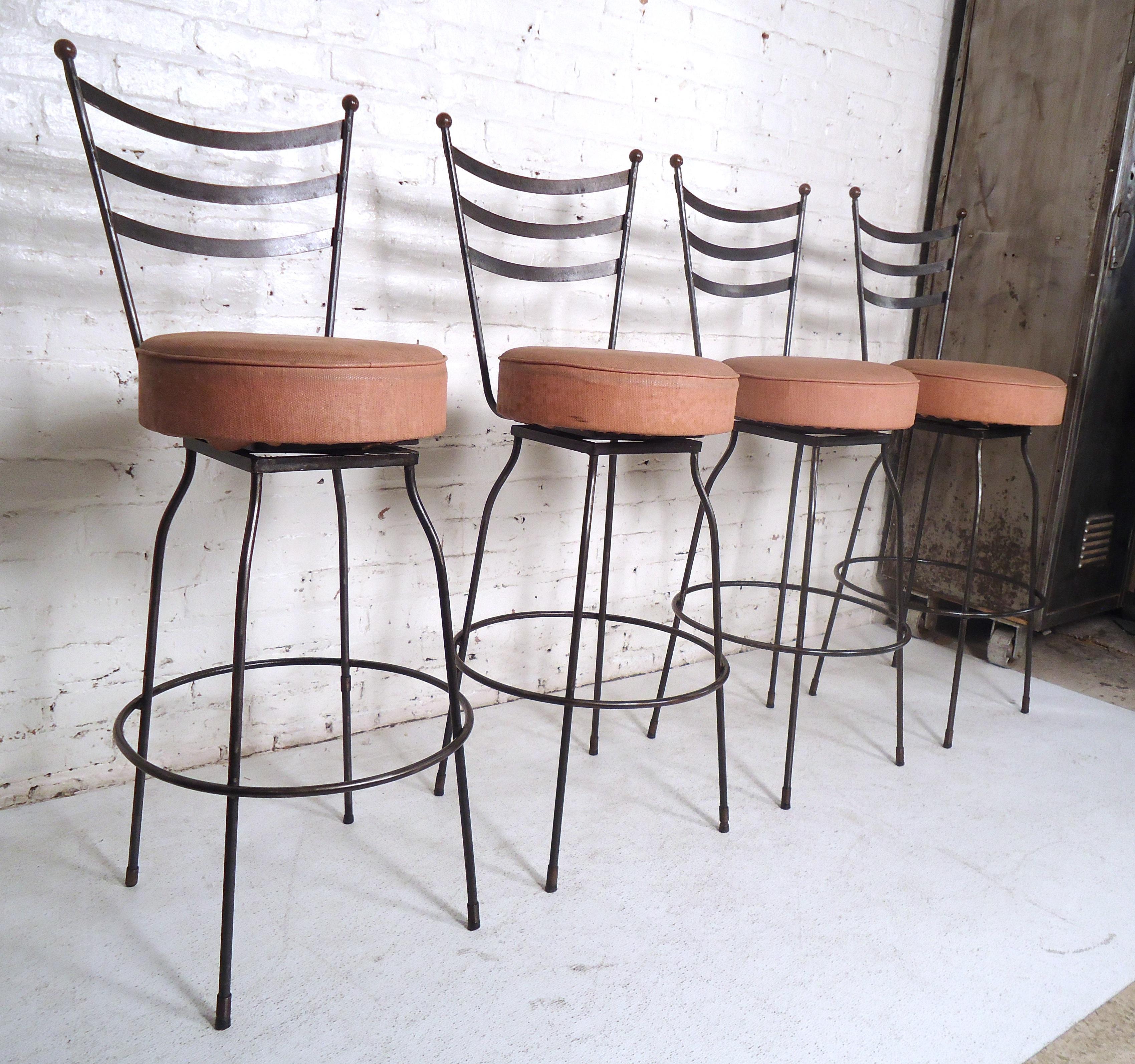 Pair of Industrial Swivel Stools In Good Condition For Sale In Brooklyn, NY