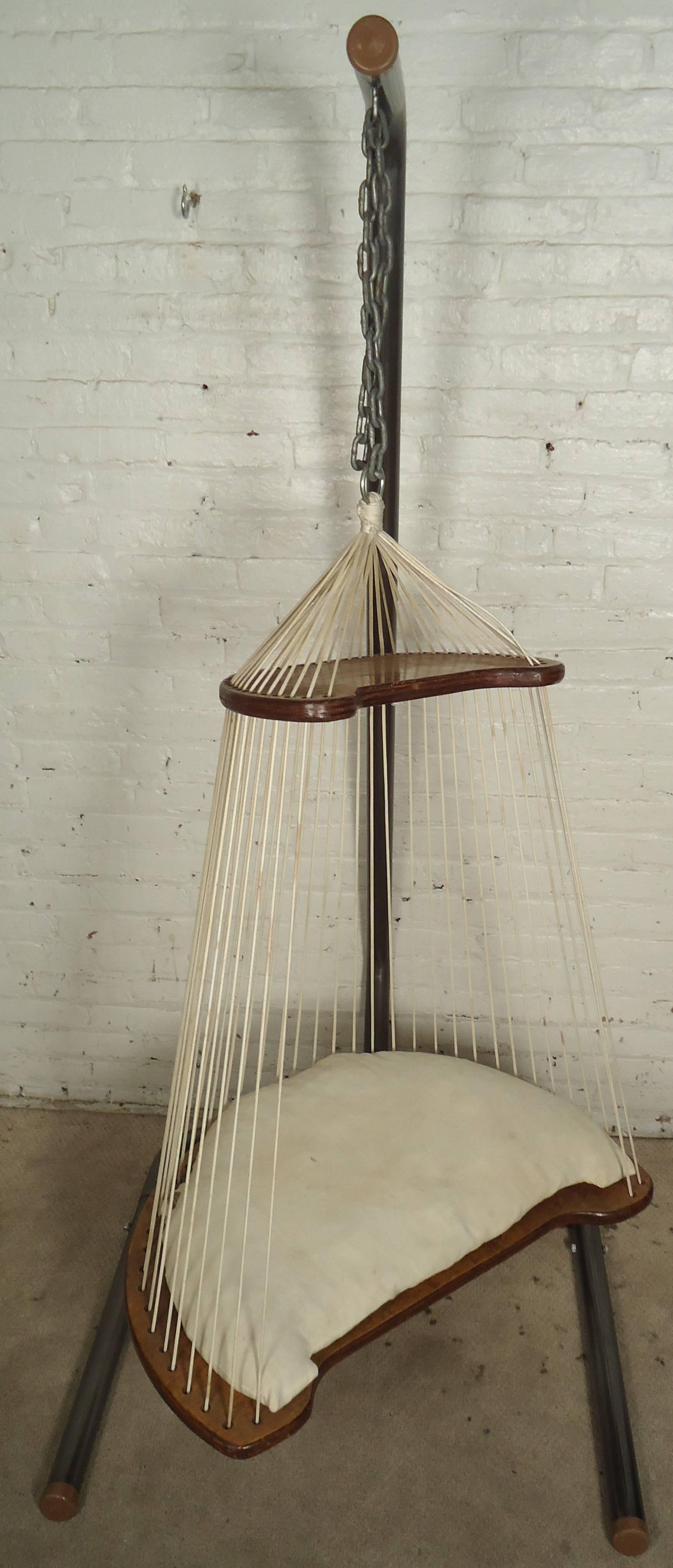 Unknown Unique Mid-Century Modern Hardwood & Rope Swing Chair