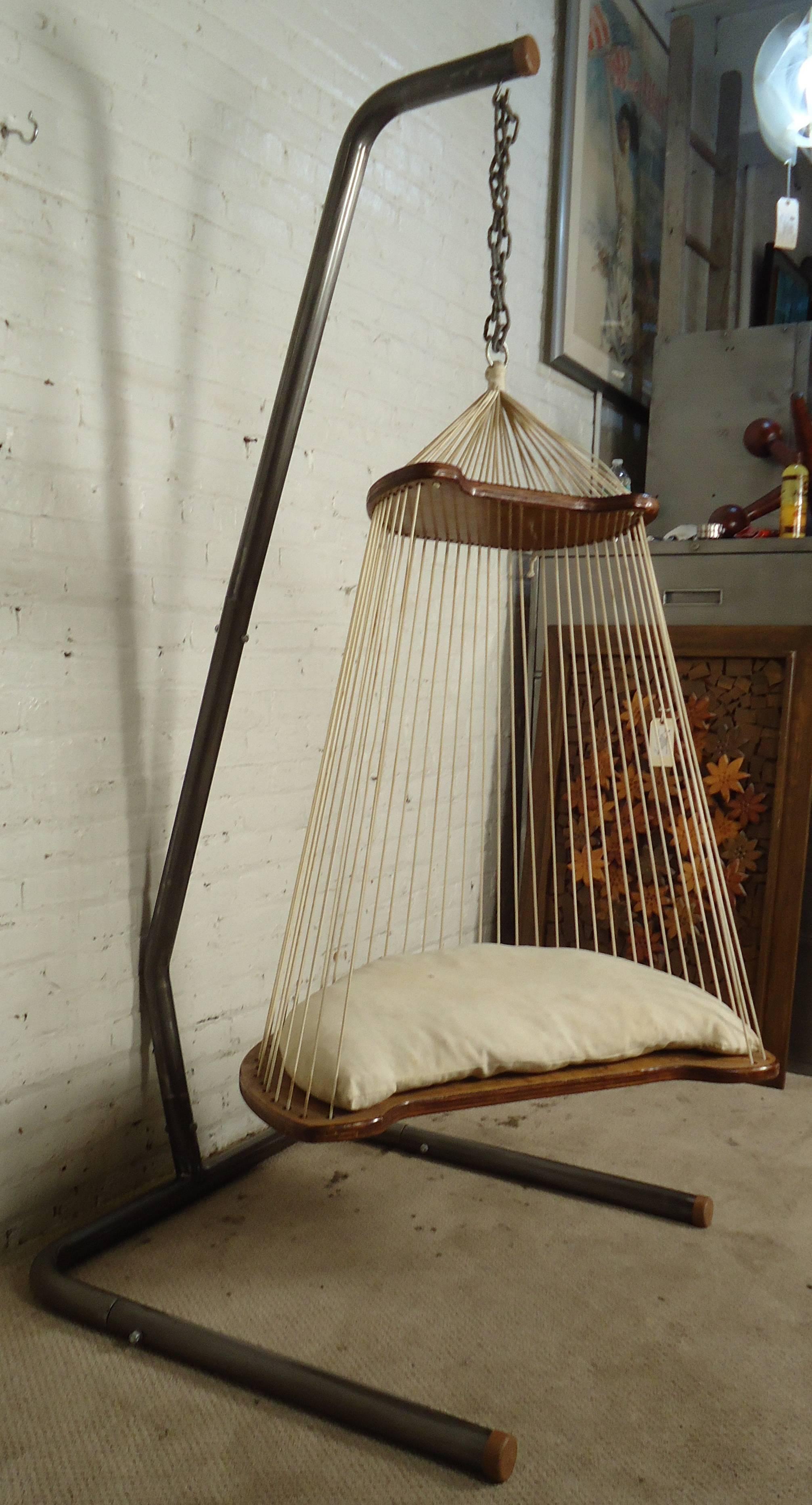 Unique Mid-Century Modern Hardwood & Rope Swing Chair 2