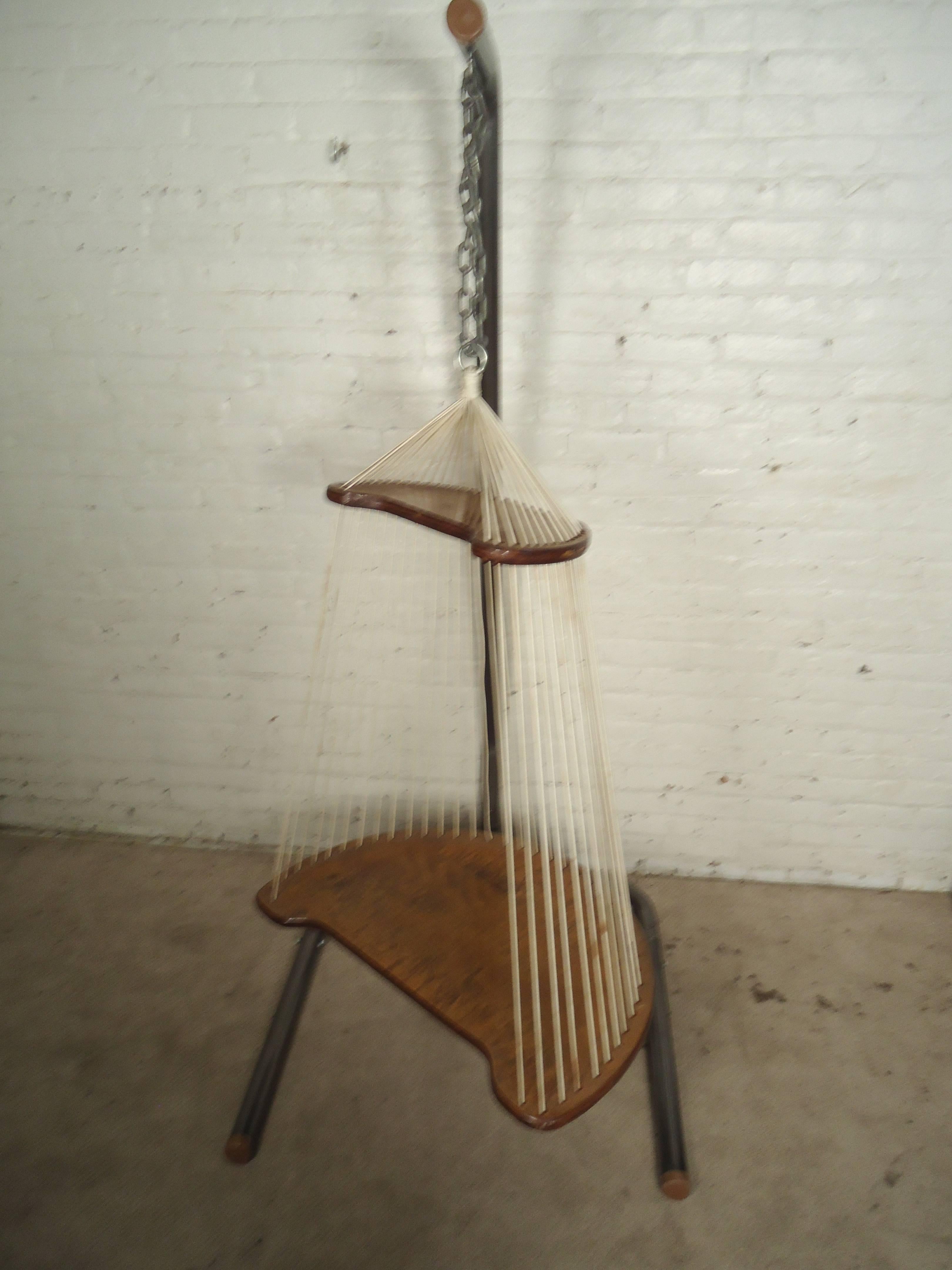 Unique Mid-Century Modern Hardwood & Rope Swing Chair In Good Condition In Brooklyn, NY