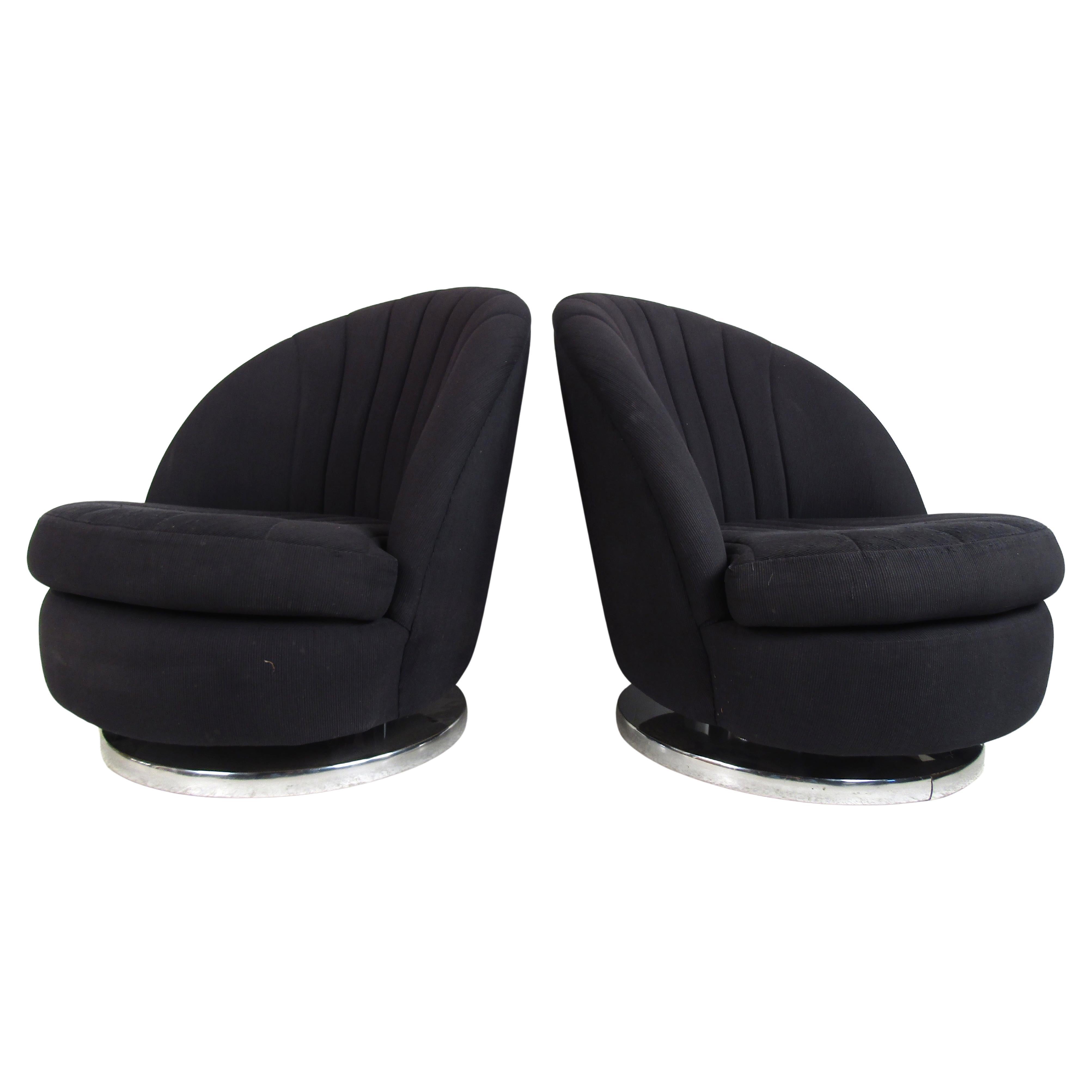 Milo Baughman Clam Shell Swivel Lounge Chairs