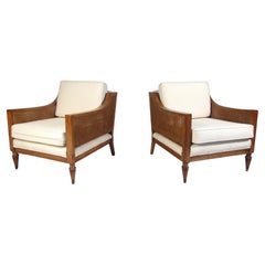 Pair of Mid-Century Modern Lounge Chairs with Cane Sides