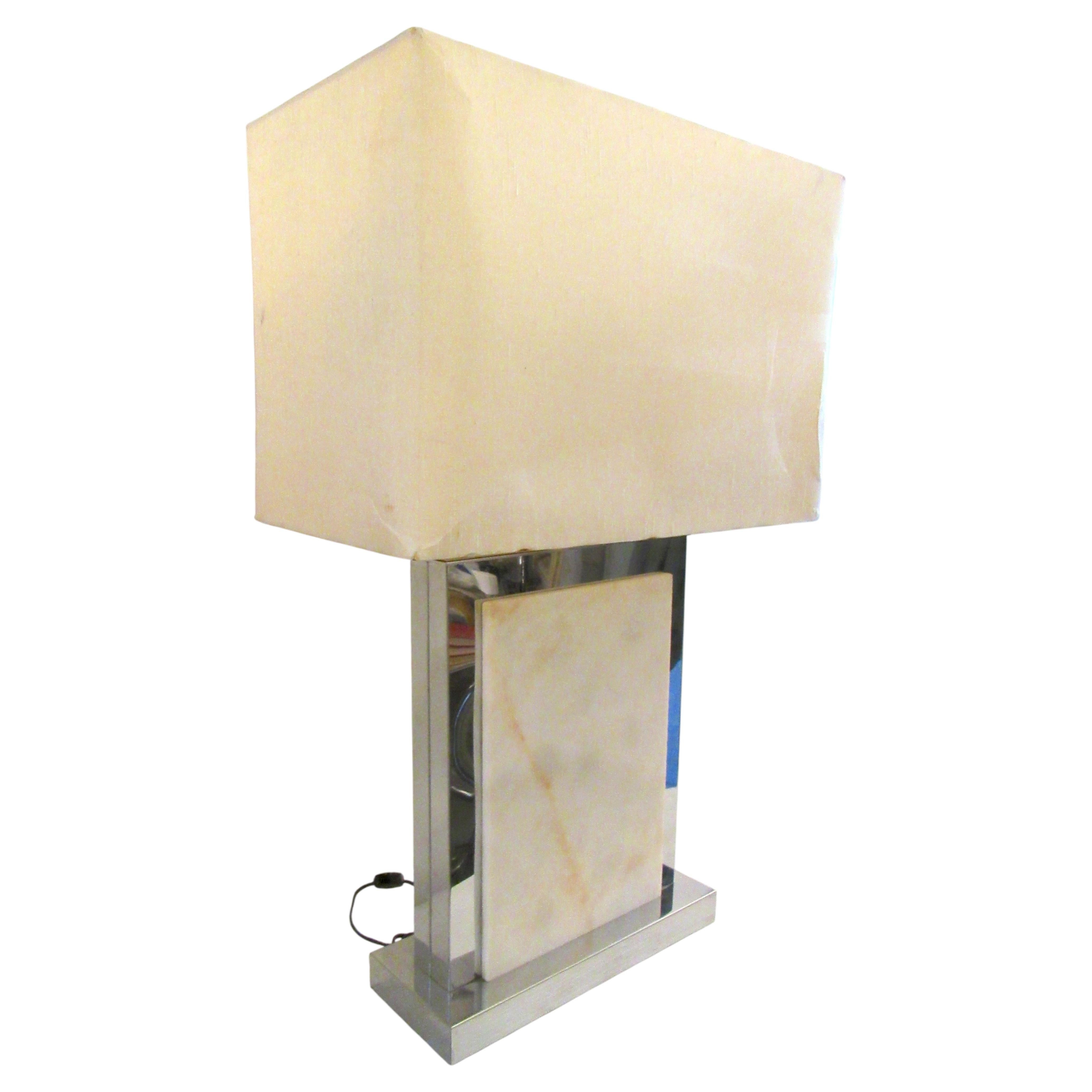 Mid-Century Modern Table Lamp in Chrome and Marble For Sale
