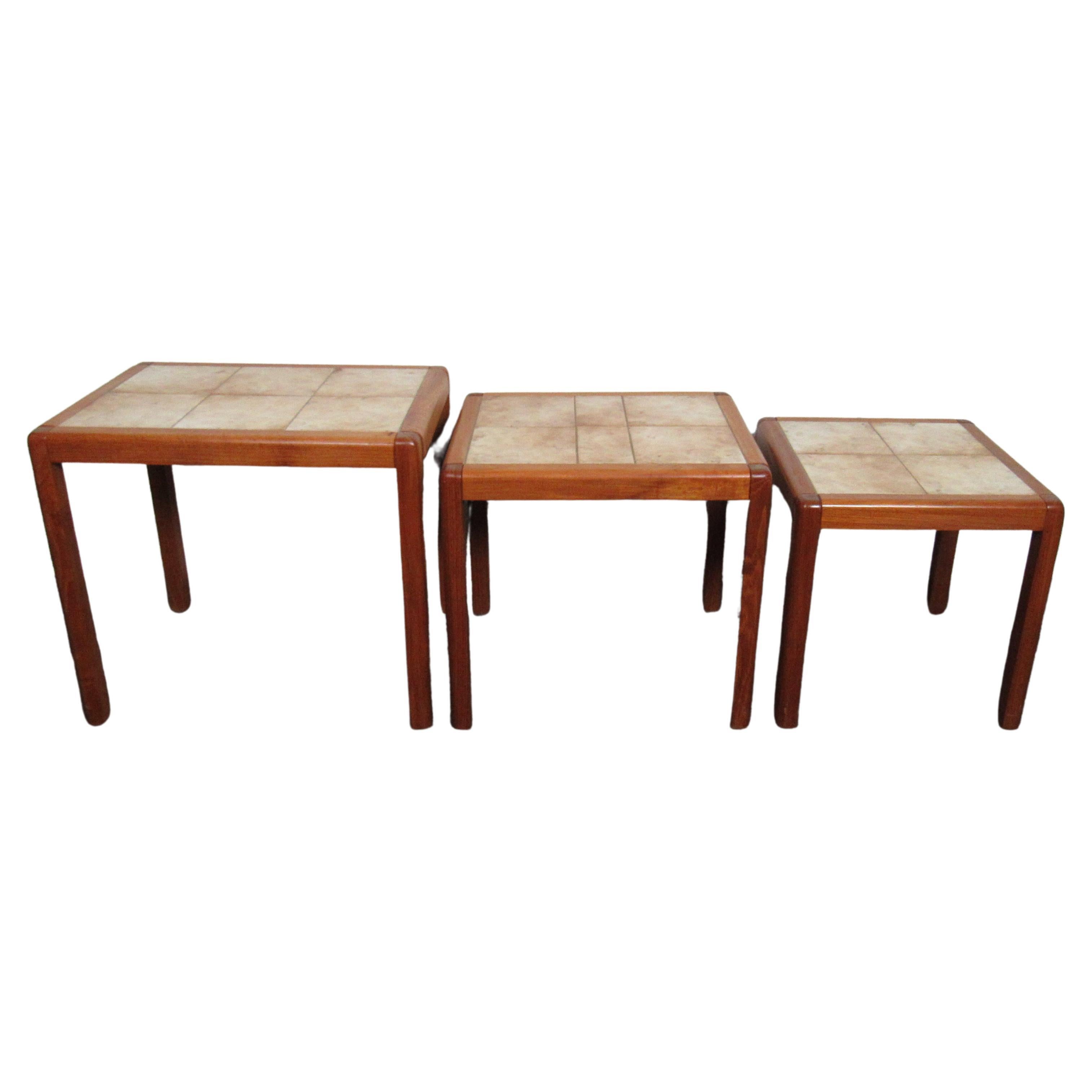 Set of Three Danish Tile Top Nesting Tables For Sale