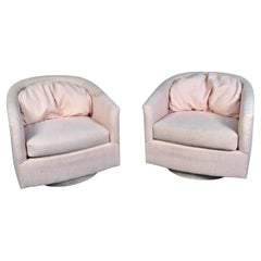 1970s Vintage Pink Barrel Back Lounge Chairs with Swivel Base