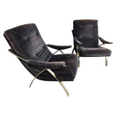 Fauteuils de salon en tissu noir du milieu du siècle dernier