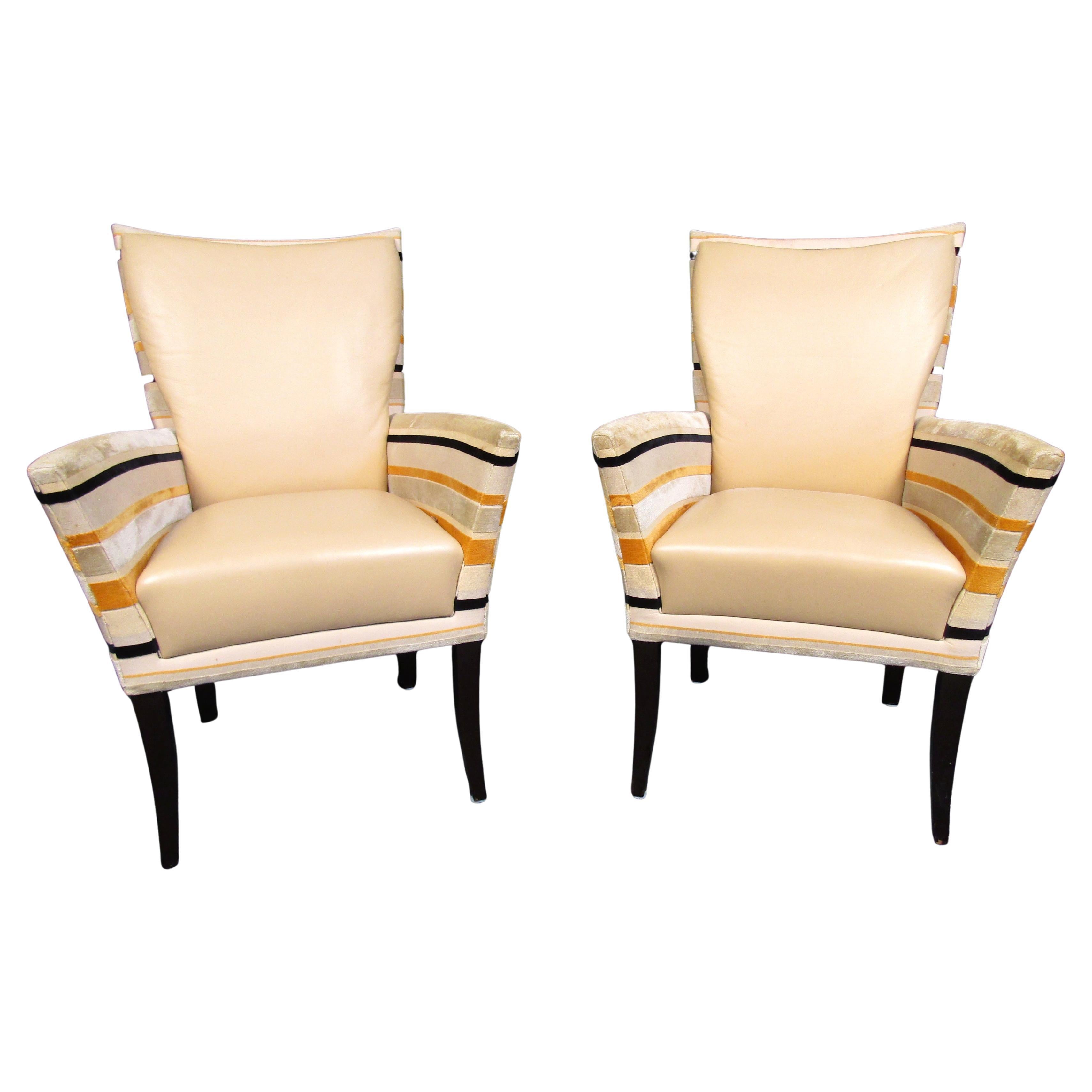 Fauteuils de salon vintage en vinyle et tissu en vente