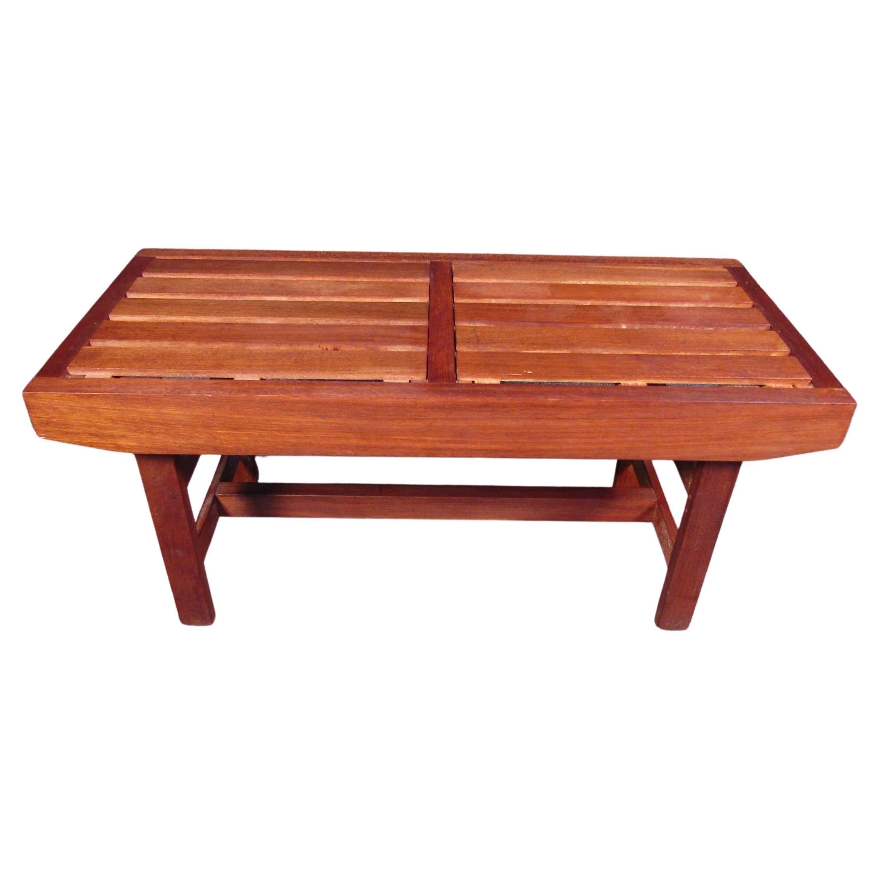 Mid-Century Wooden Slat Bench For Sale