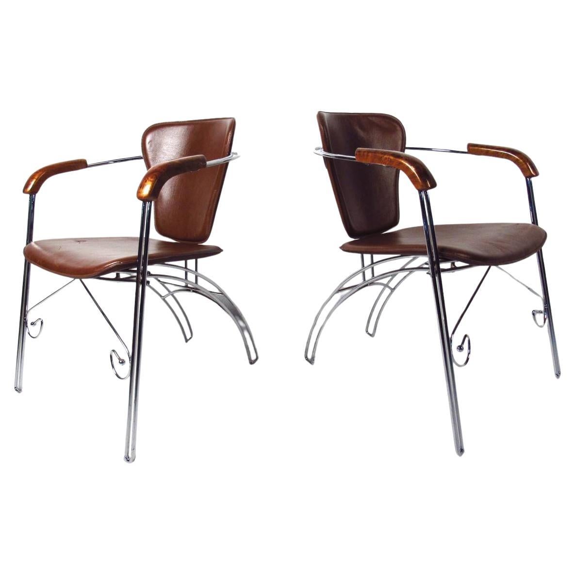 Vintage Modern Leather and Chrome Chairs For Sale