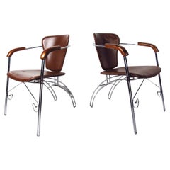 Chaises modernes vintage en cuir et chrome