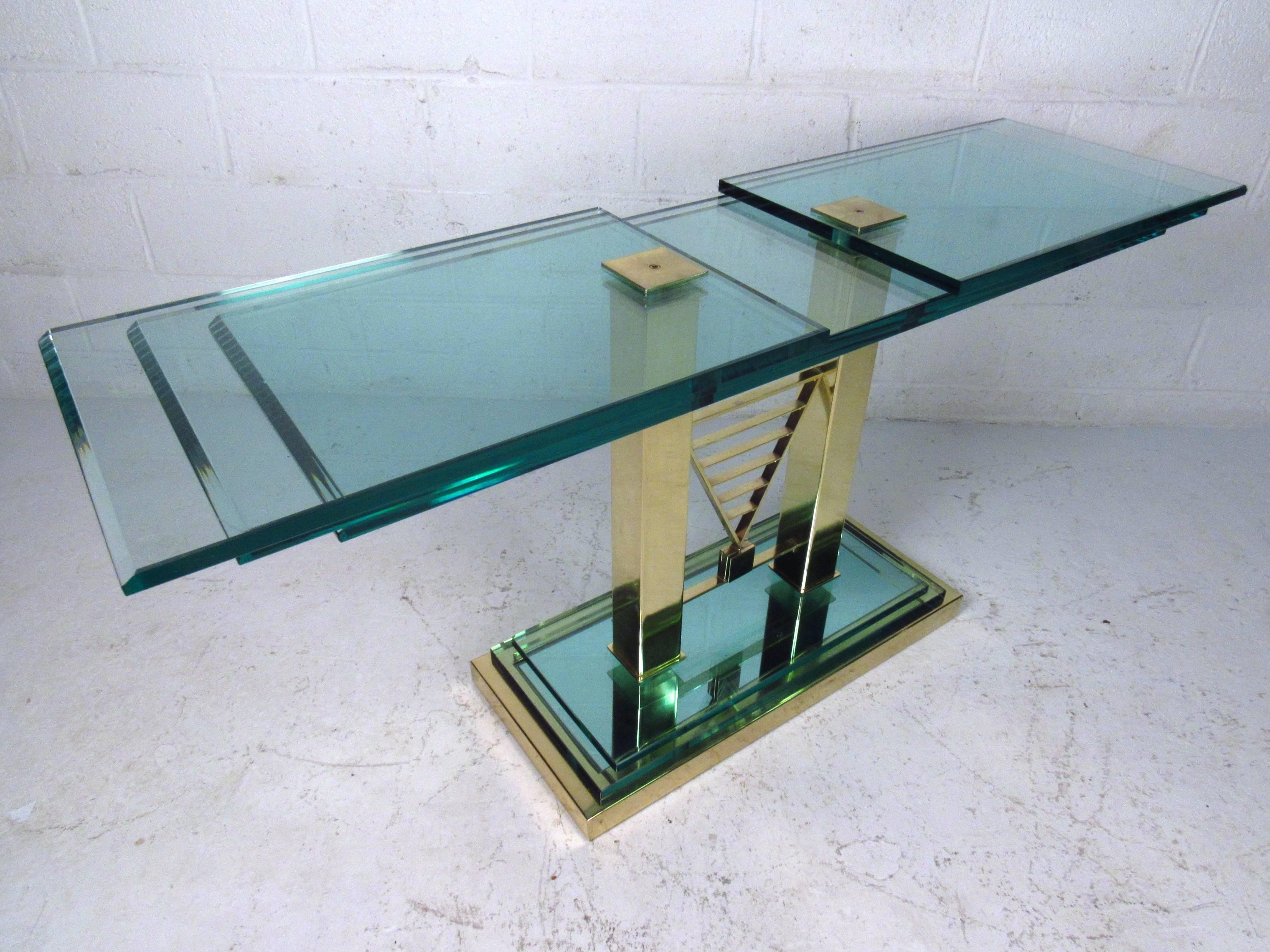 Exquisite Brass and Glass Tiered Console Table 1