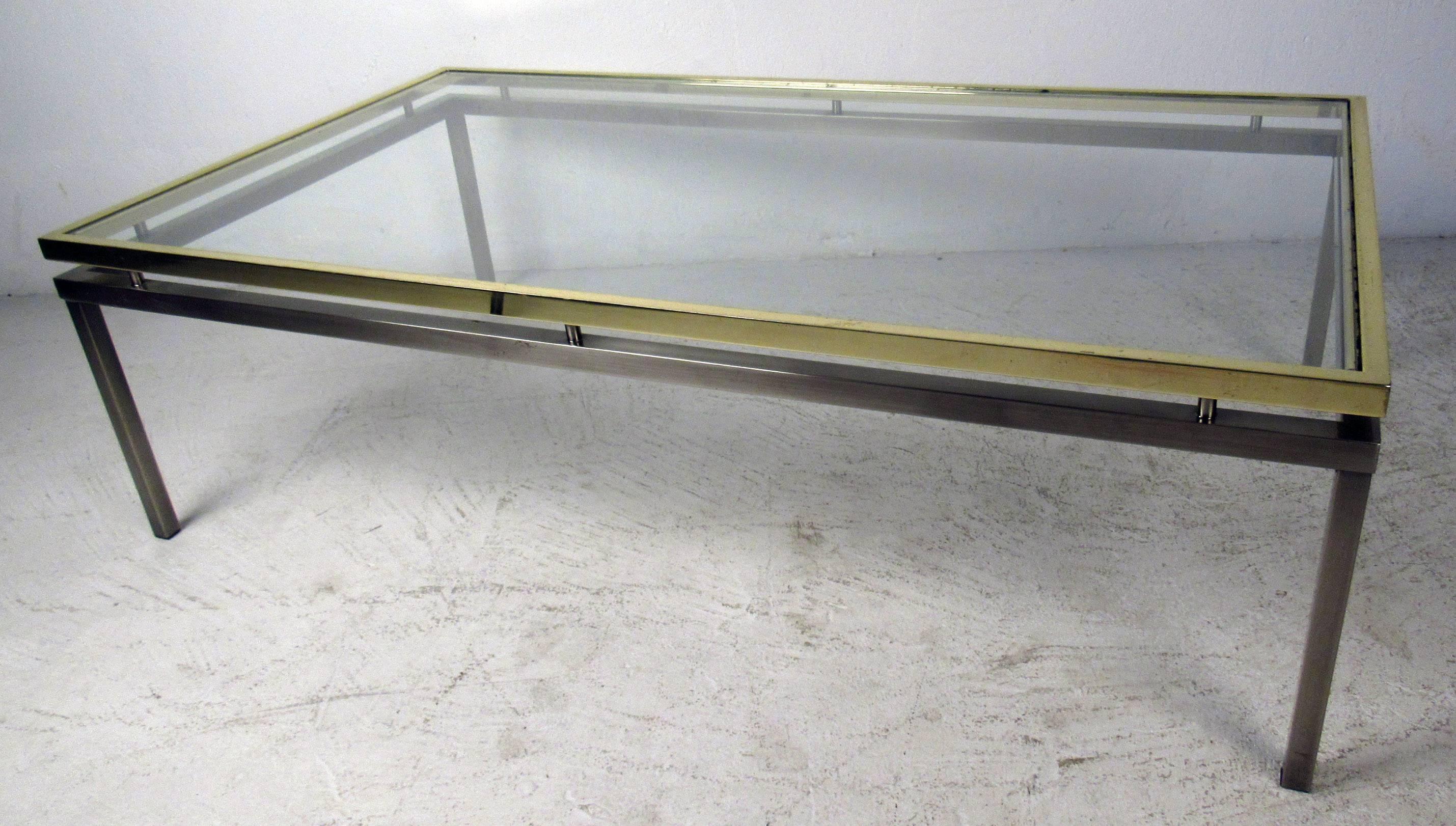 Vintage Mastercraft Coffee Table with Floating Brass and Glass Top For Sale 3
