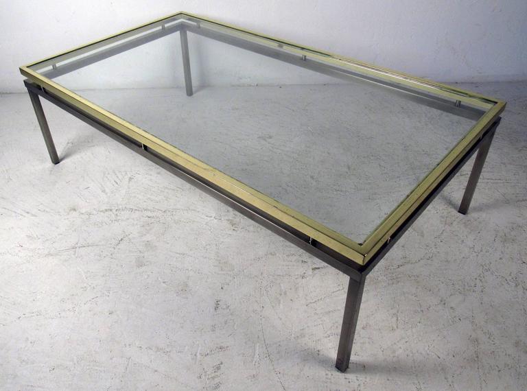 Vintage Mastercraft Coffee Table With Floating Brass And Glass Top