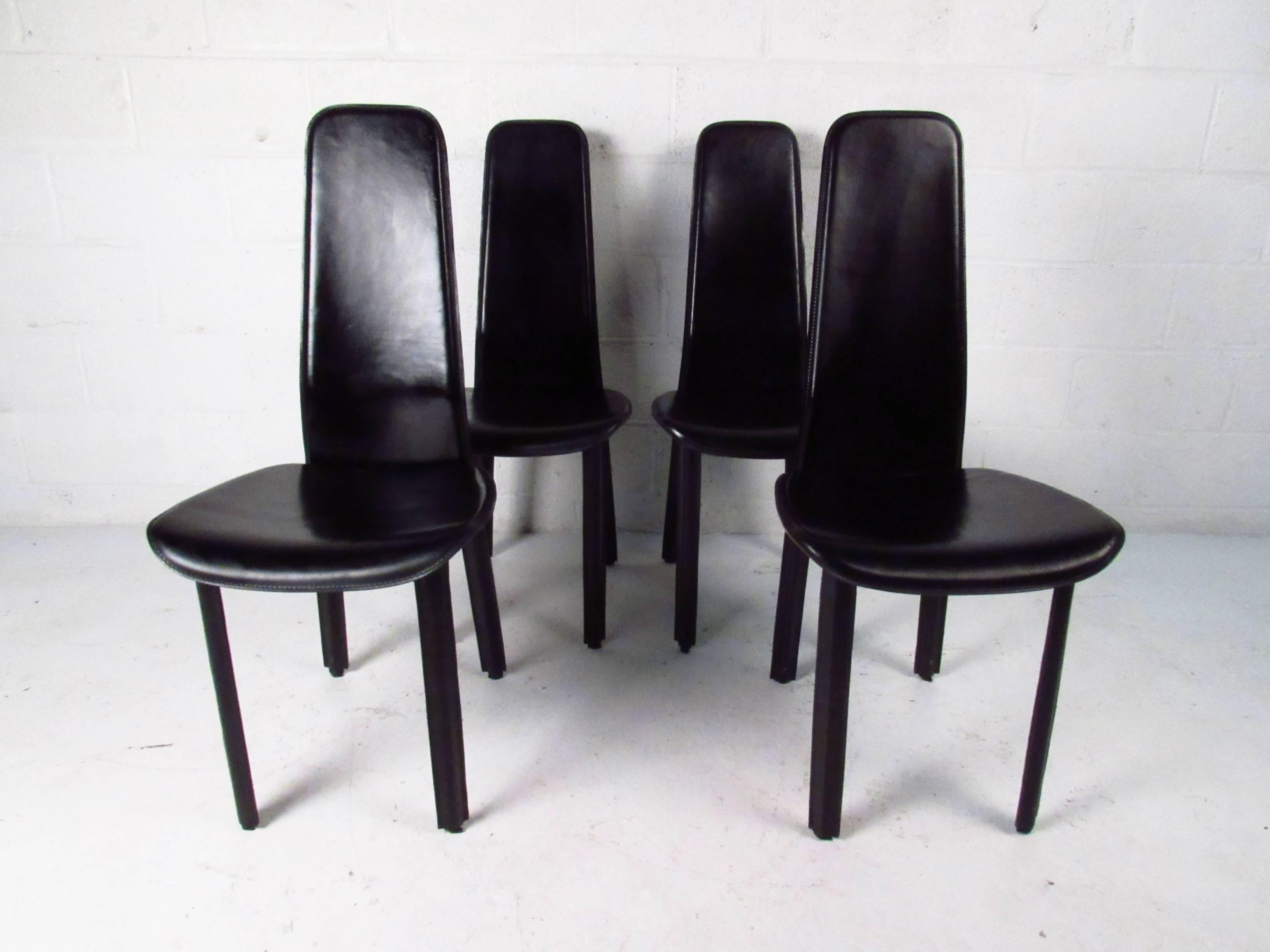 Set of Italian Leather High Back Dining Chairs by Cidue In Good Condition In Brooklyn, NY