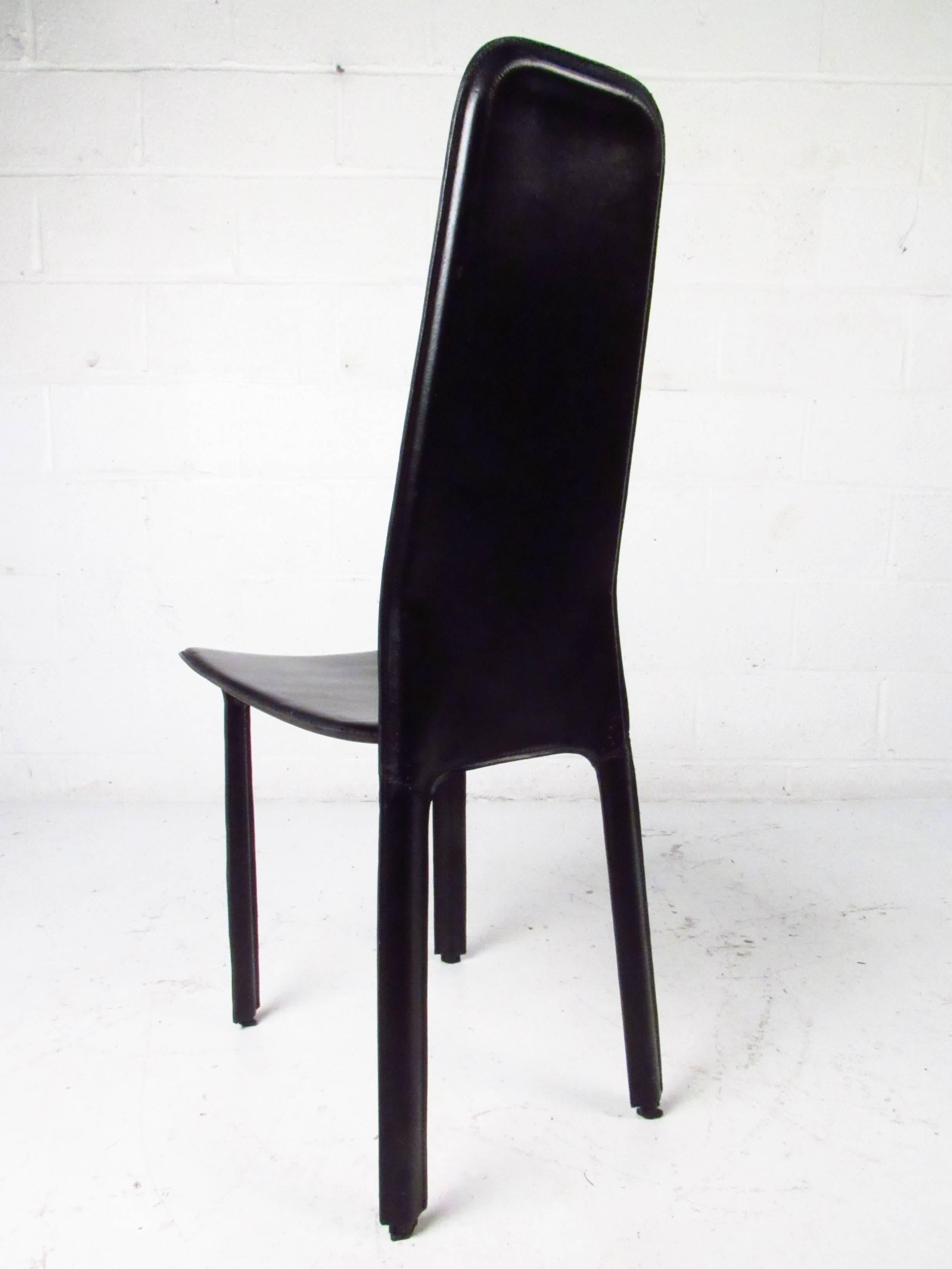 Mid-Century Modern Set of Italian Leather High Back Dining Chairs by Cidue