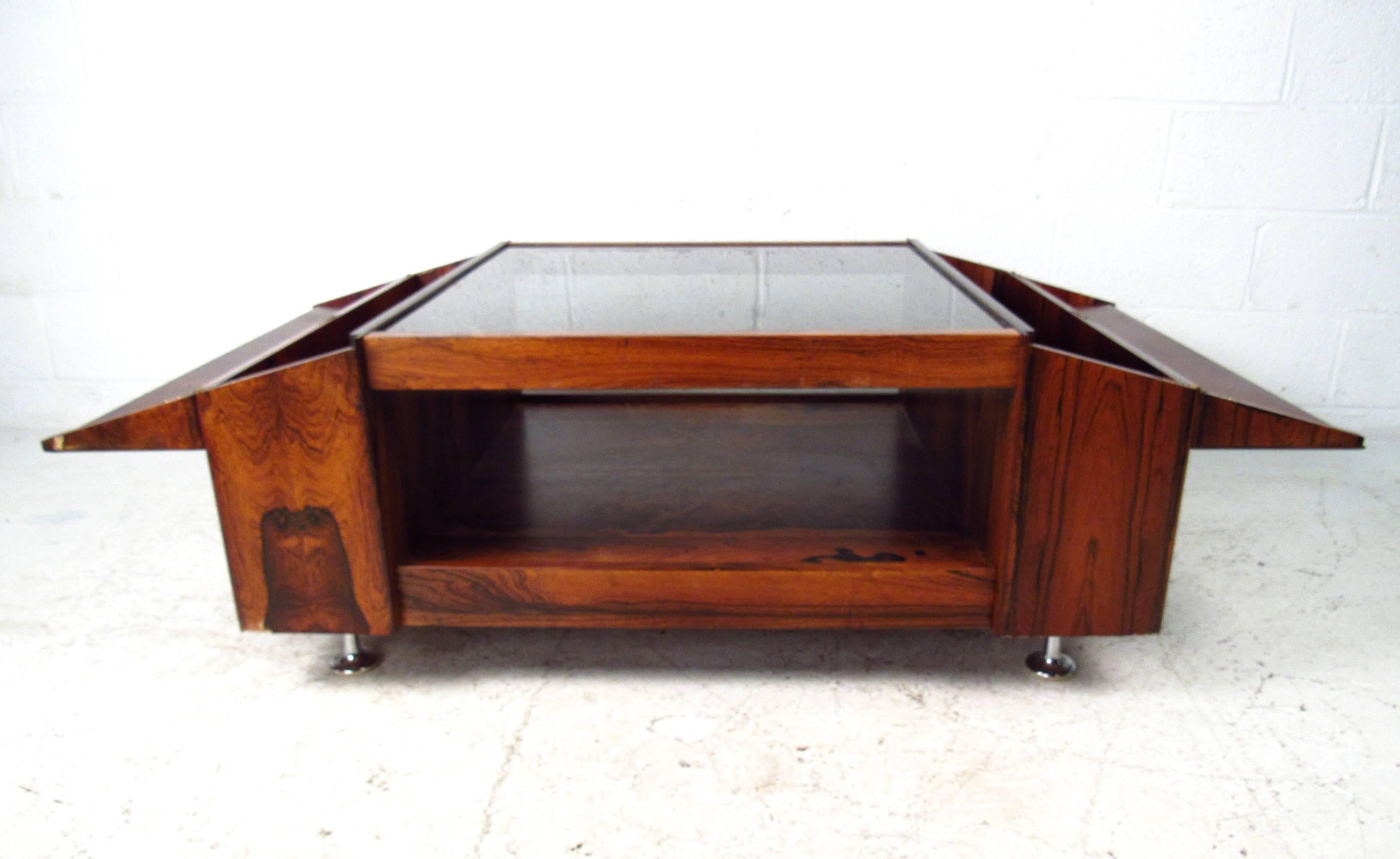 Mid-Century Modern Midcentury Rosewood and Smoked Glass Cocktail Table