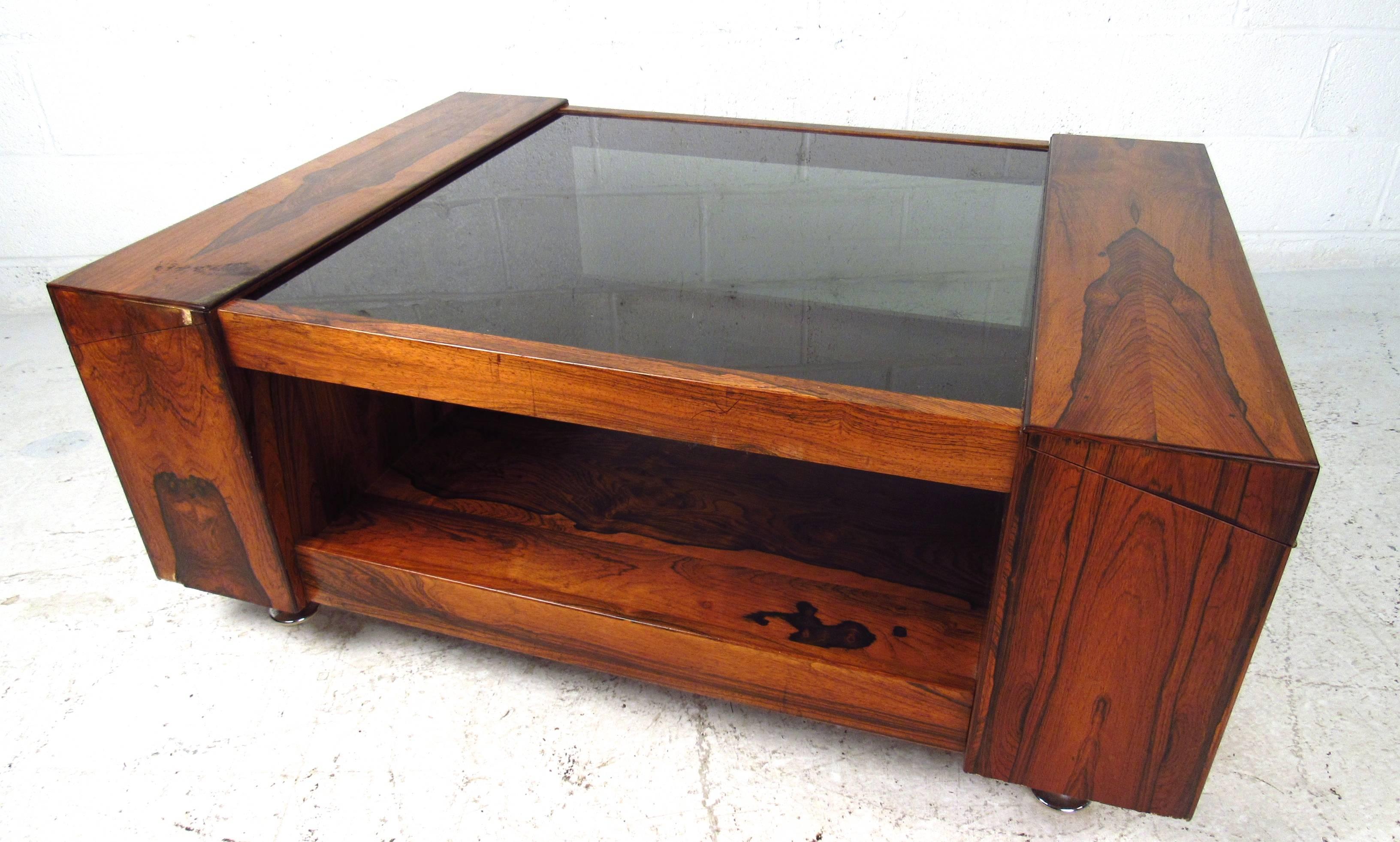 Late 20th Century Midcentury Rosewood and Smoked Glass Cocktail Table