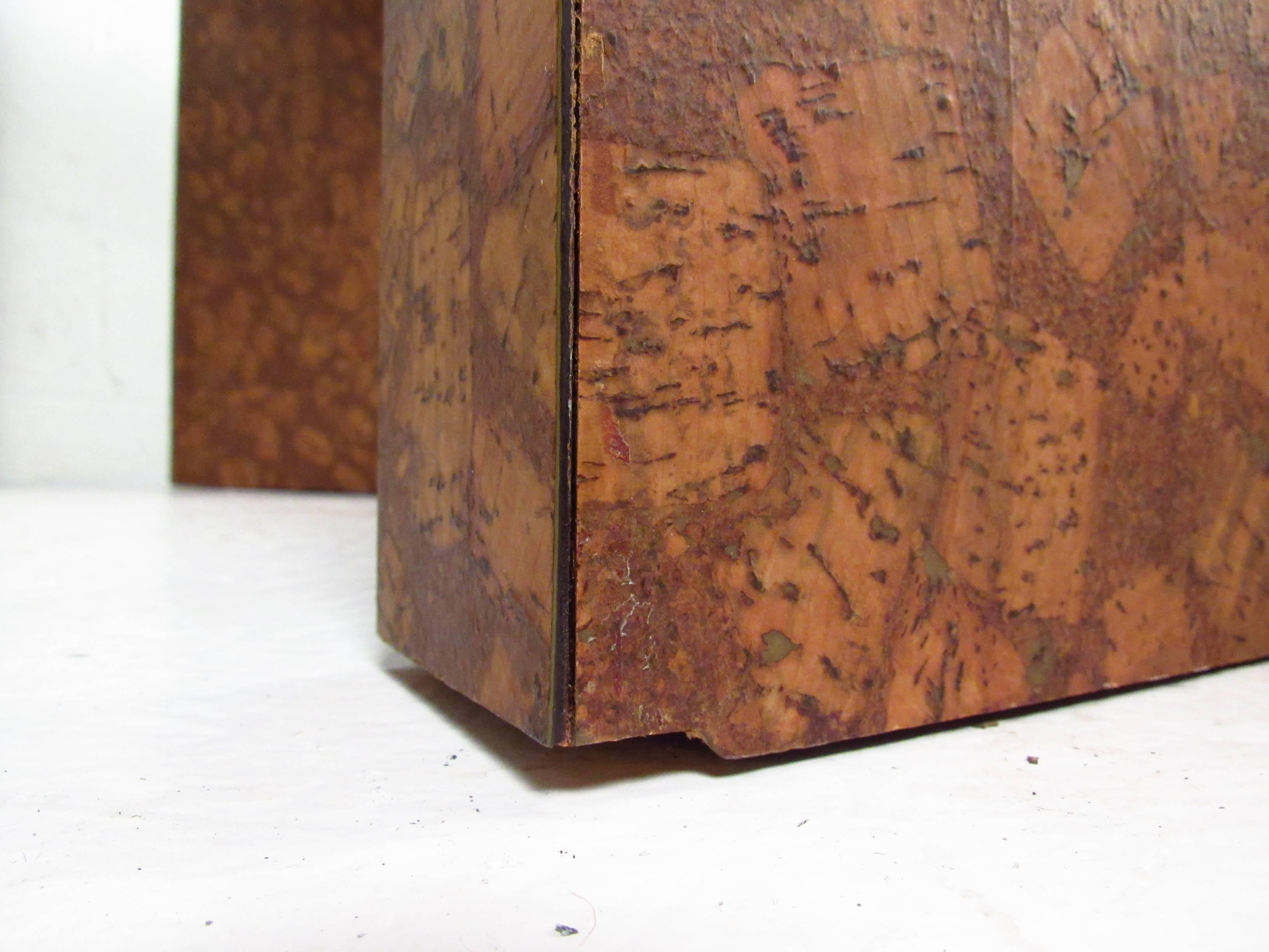 Late 20th Century Mid-Century Modern Burl Cork-Top Parsons Style Side Table For Sale
