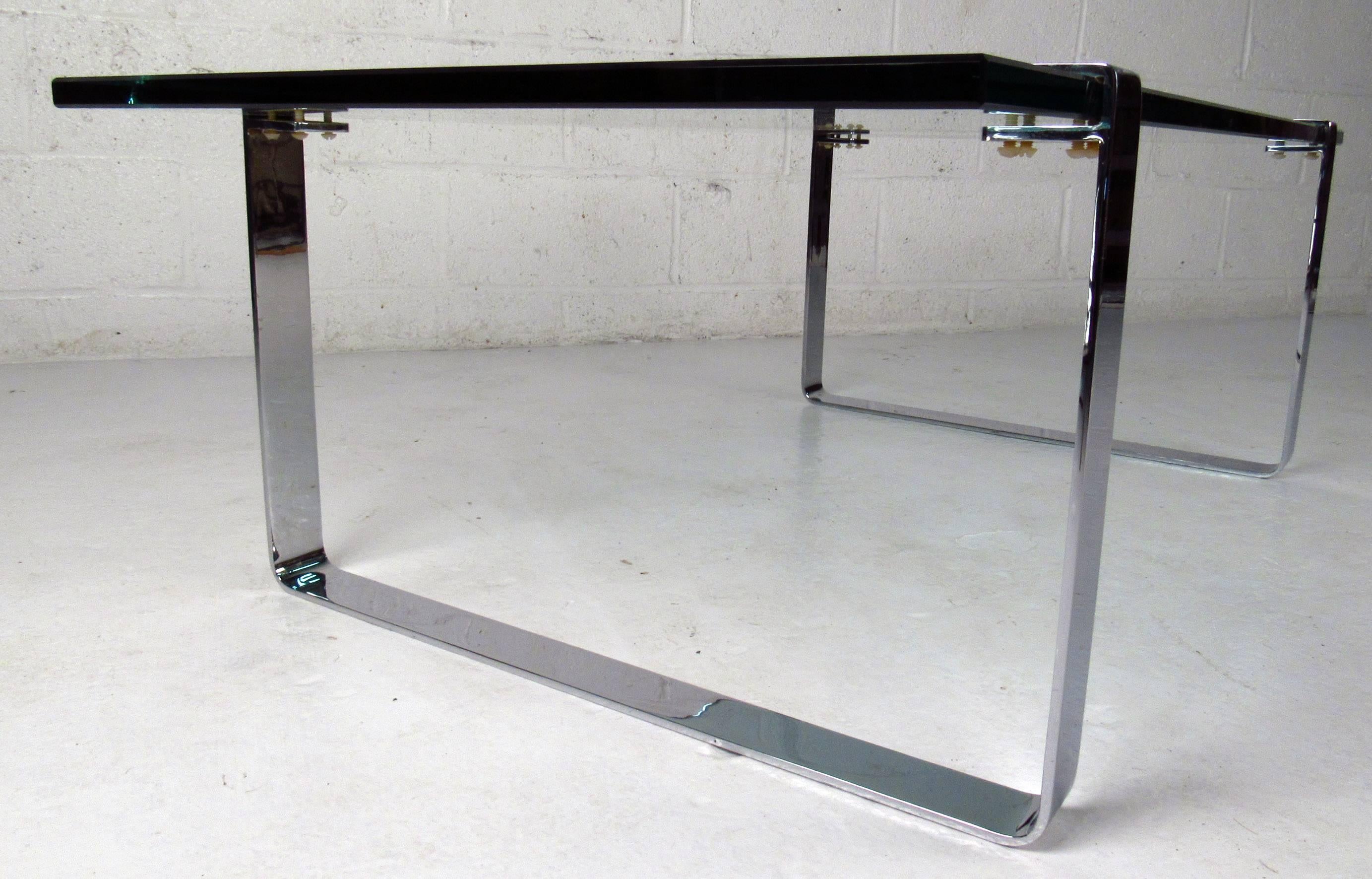 Midcentury Chrome and Glass Coffee Table 3