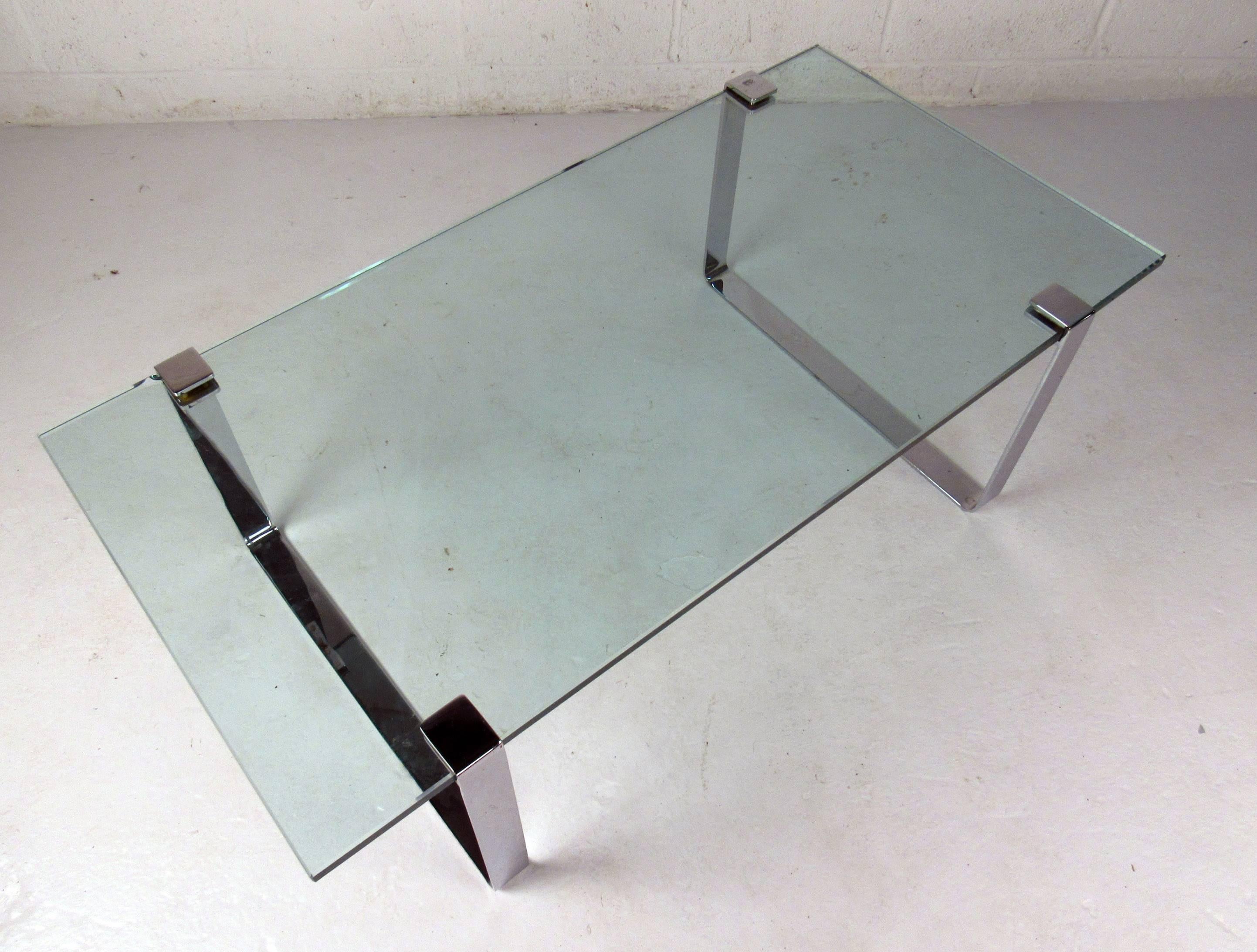 Midcentury Chrome and Glass Coffee Table 4