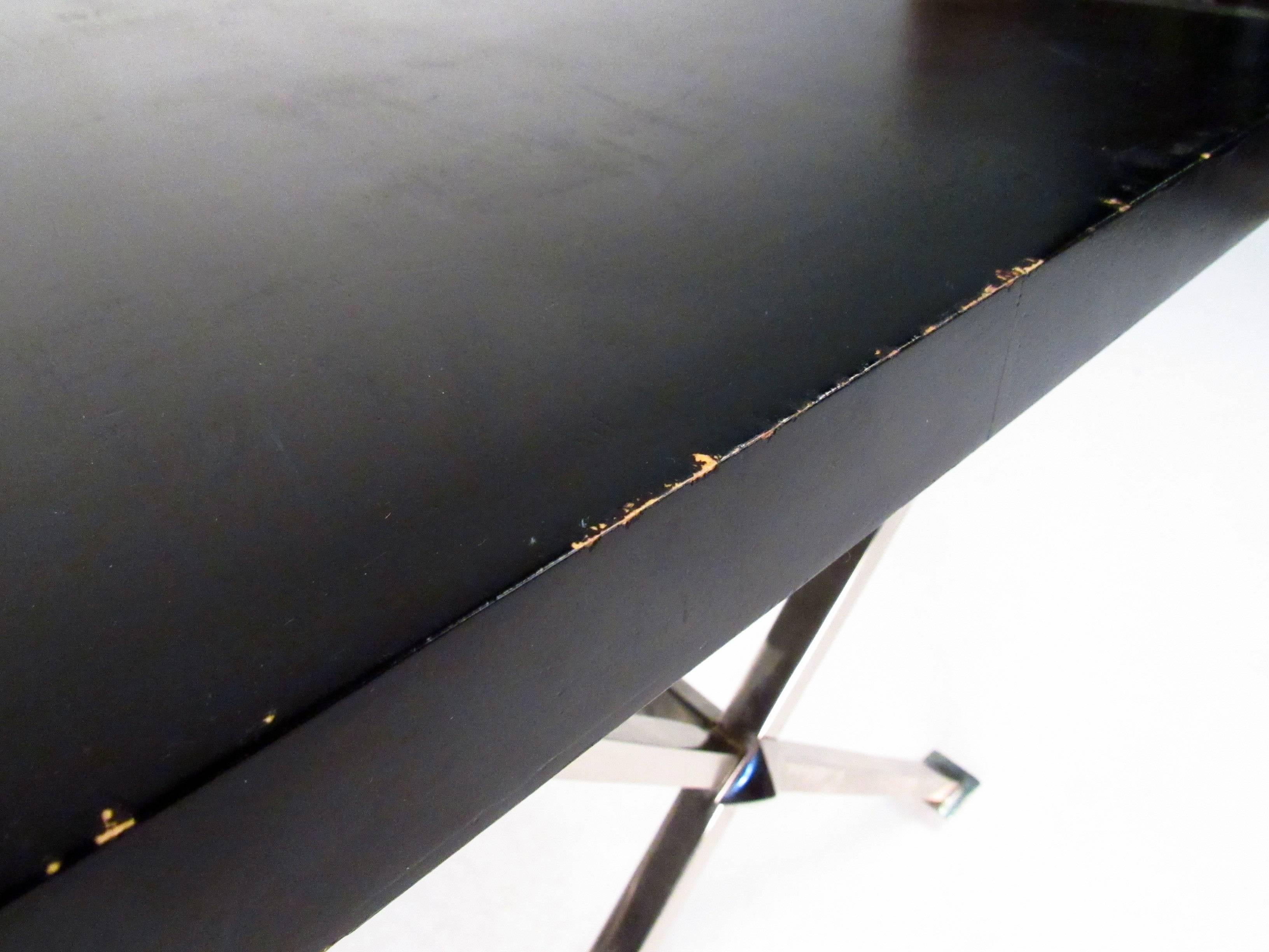Mid-Century Modern Pair of Midcentury Black Chrome-Base End Tables 