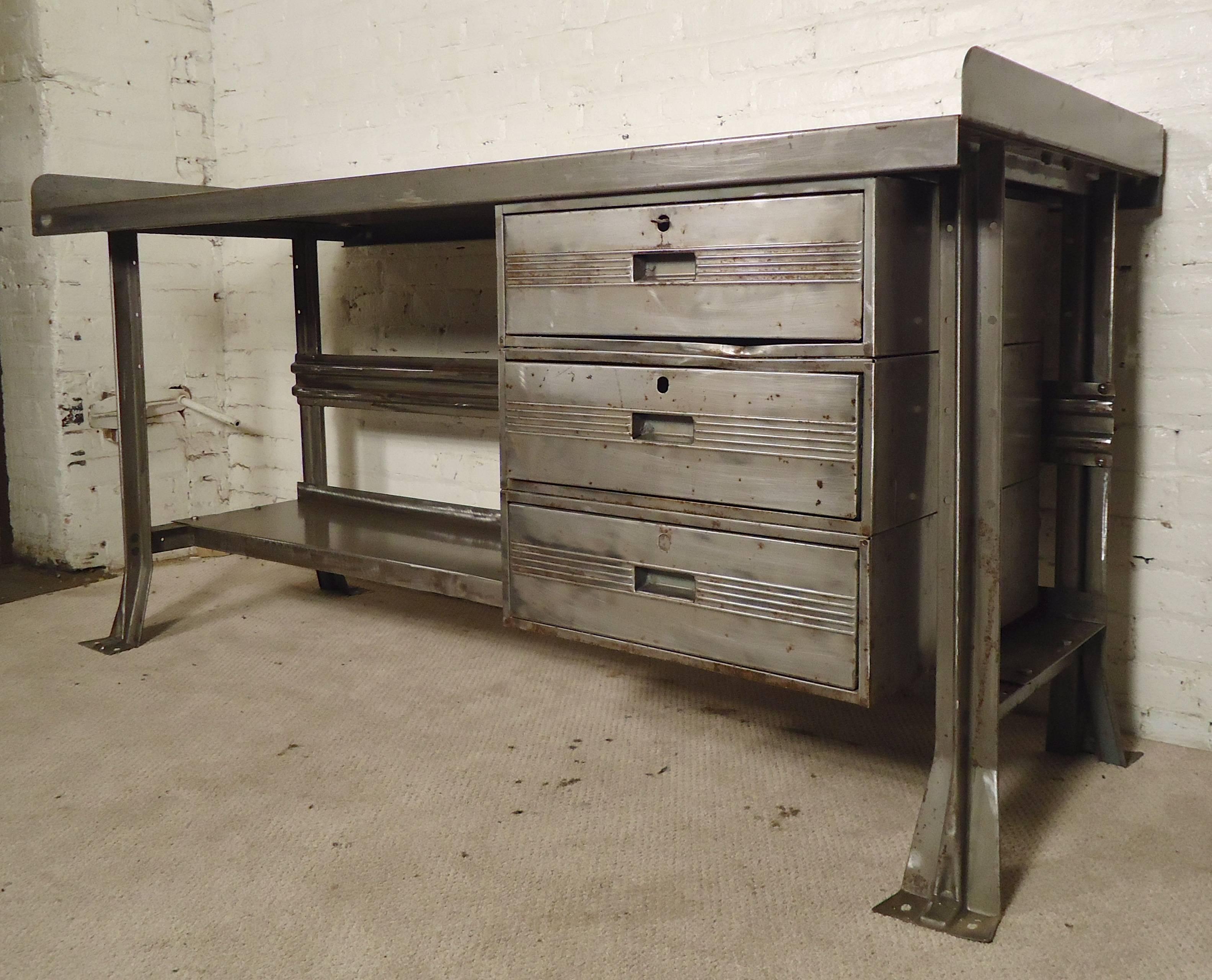 Mid-20th Century Industrial Metal Workbench or Desk