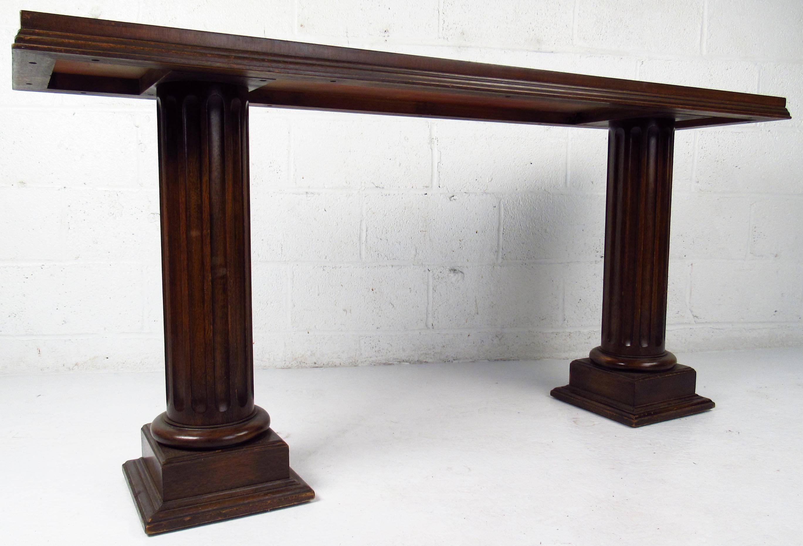 Mid-Century Modern Midcentury Double Column Sculpted Console Table