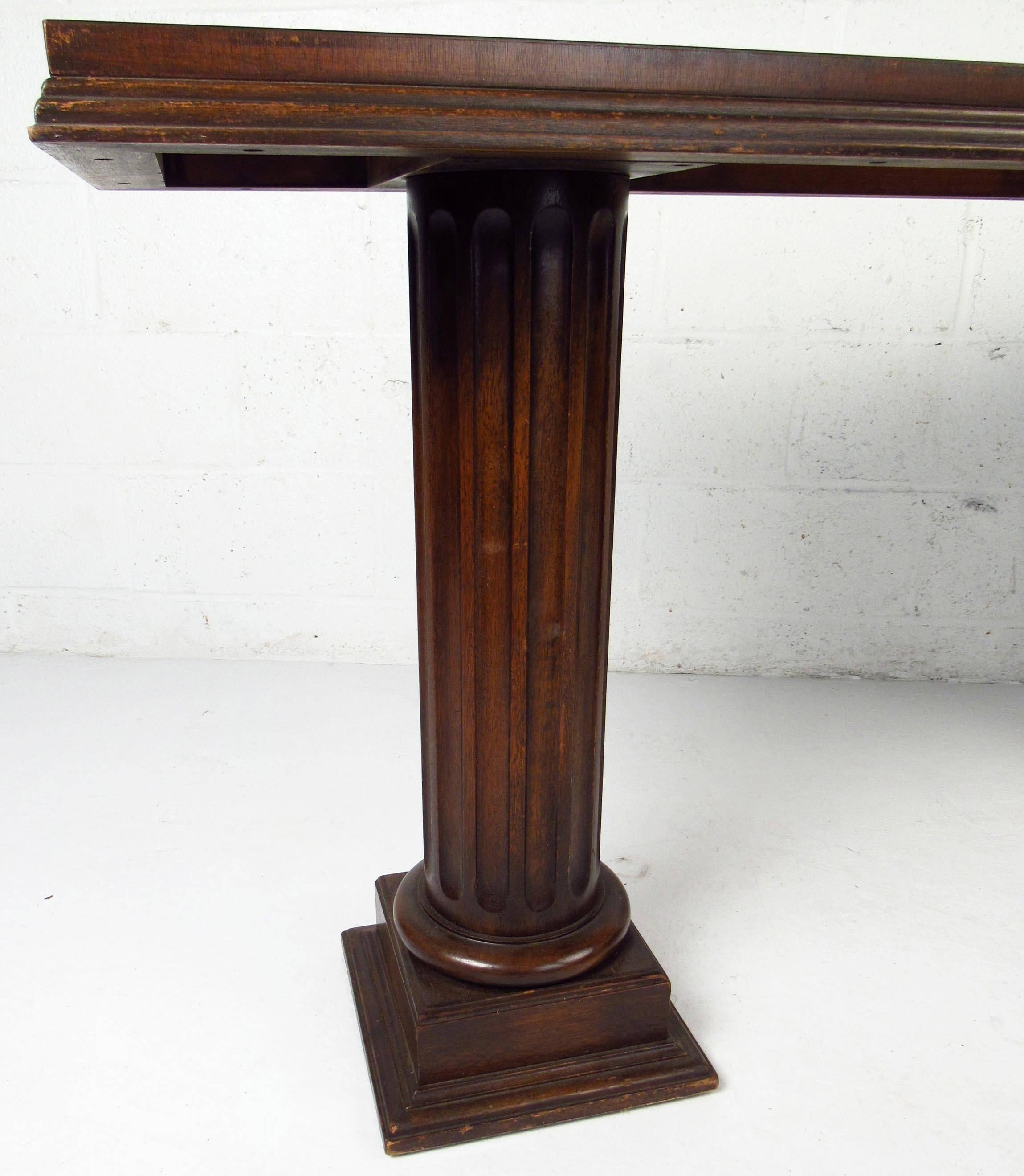 Midcentury Double Column Sculpted Console Table 2