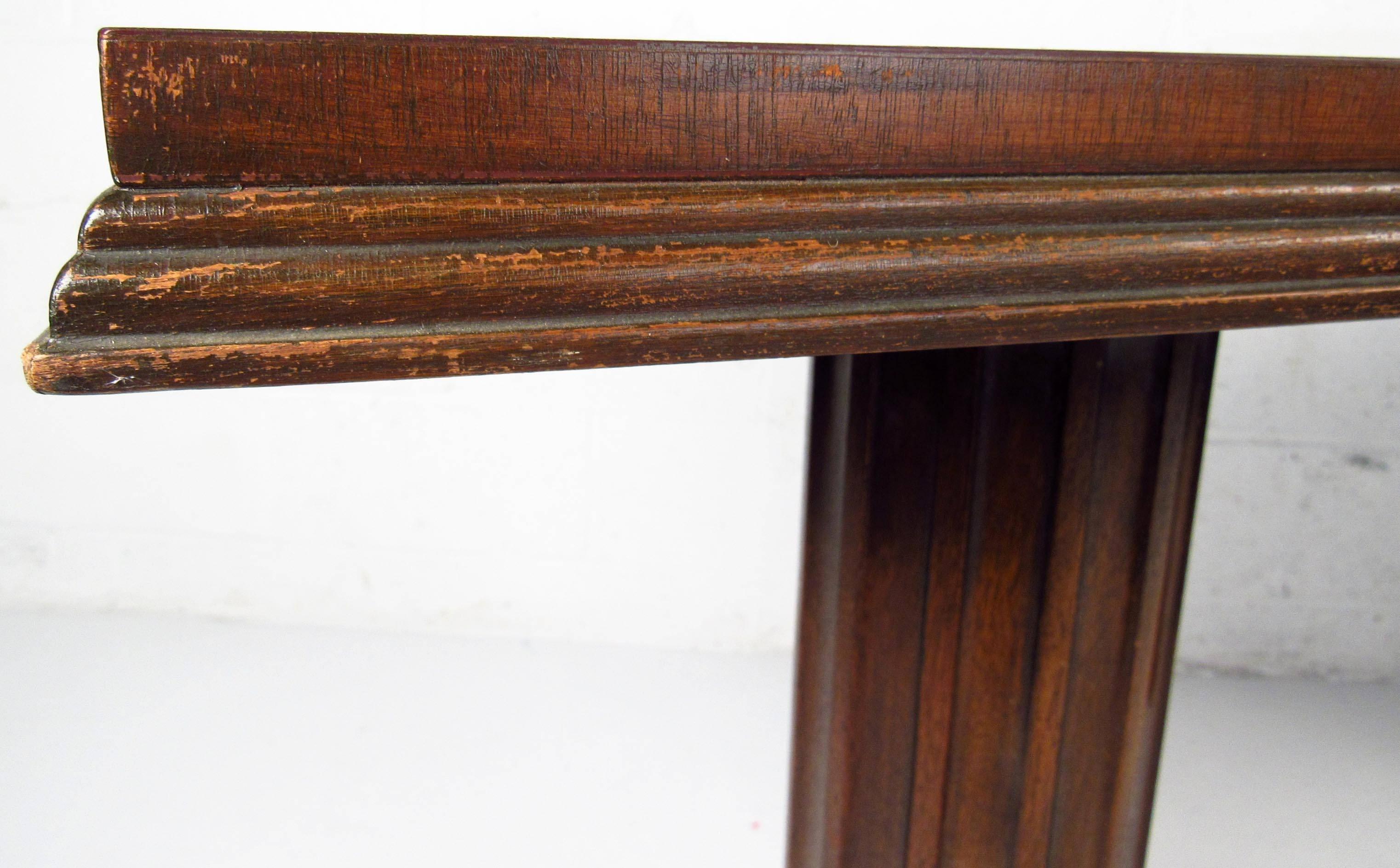 Midcentury Double Column Sculpted Console Table 1