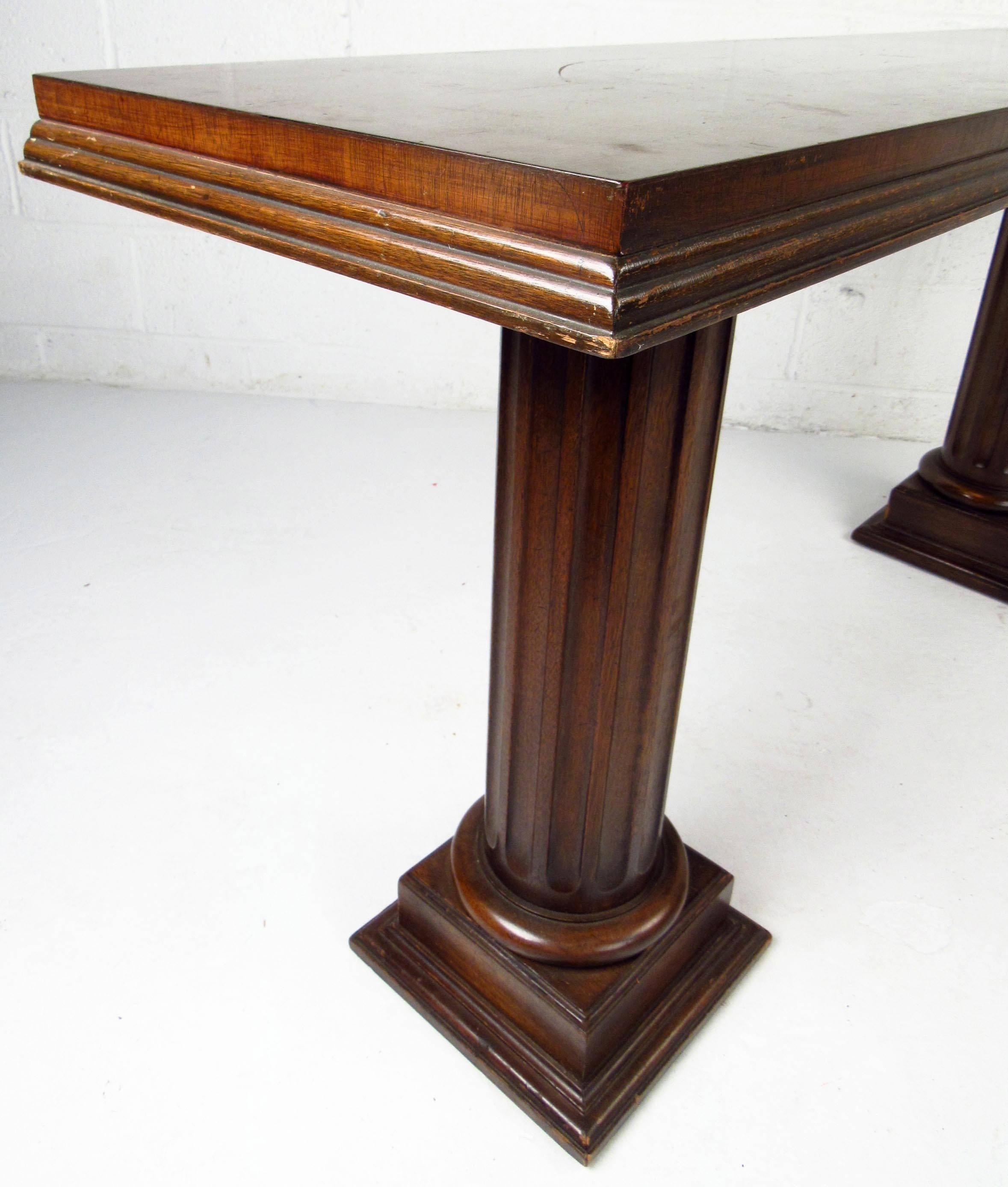 Midcentury Double Column Sculpted Console Table 5