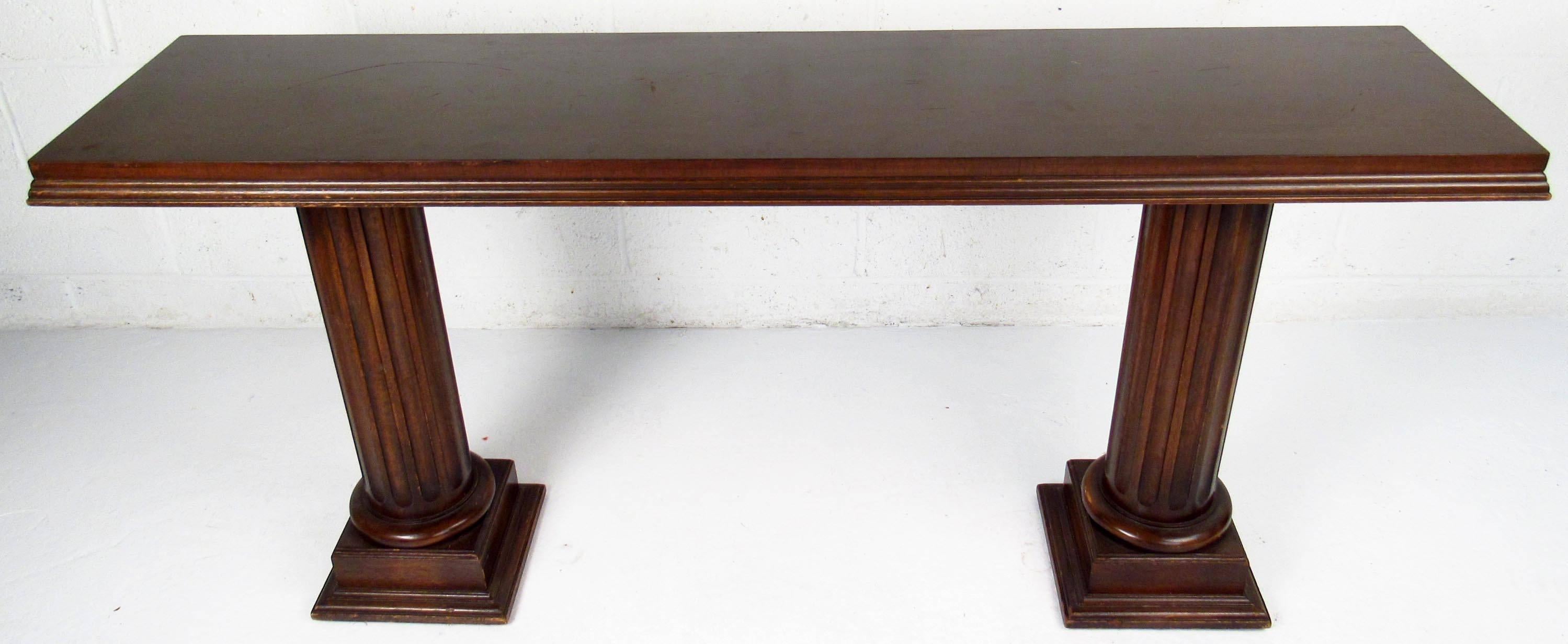 Midcentury Double Column Sculpted Console Table 3