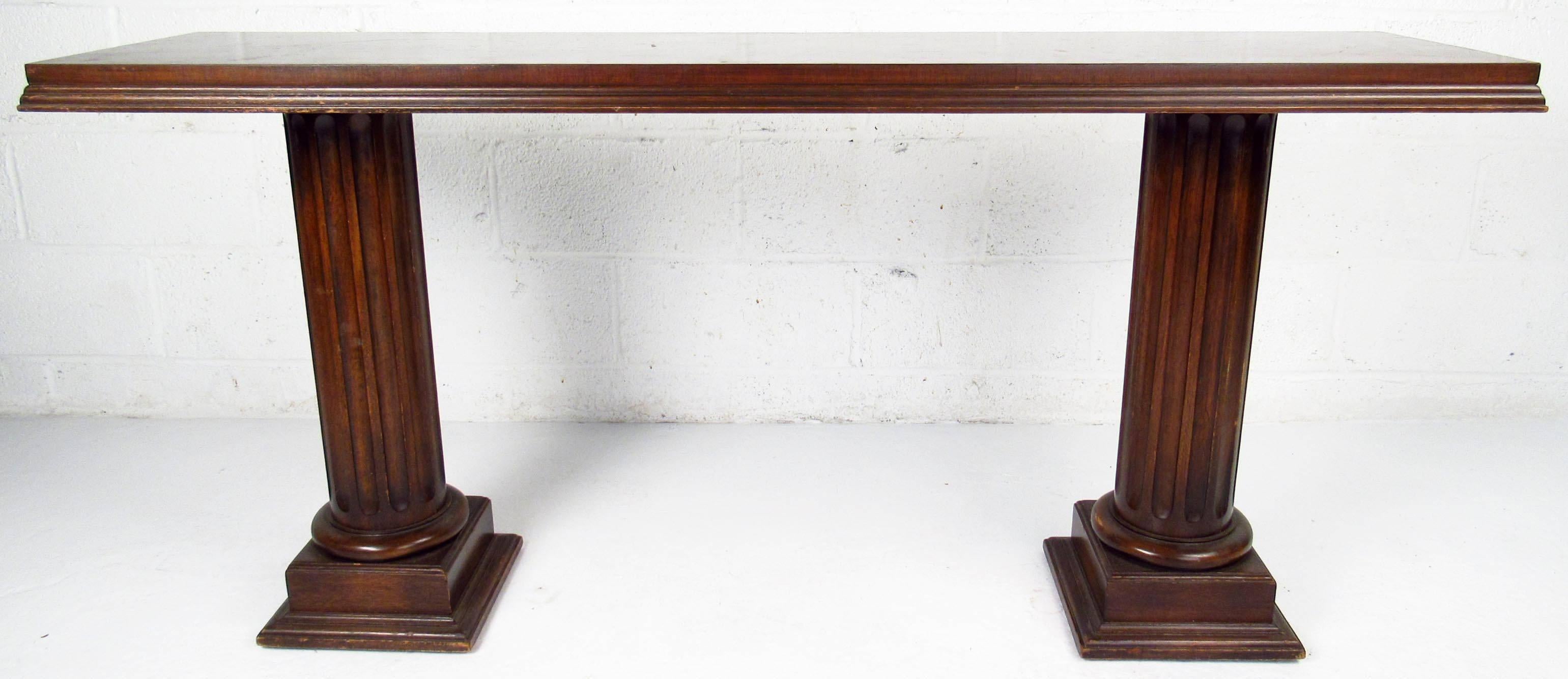 Midcentury Double Column Sculpted Console Table 4