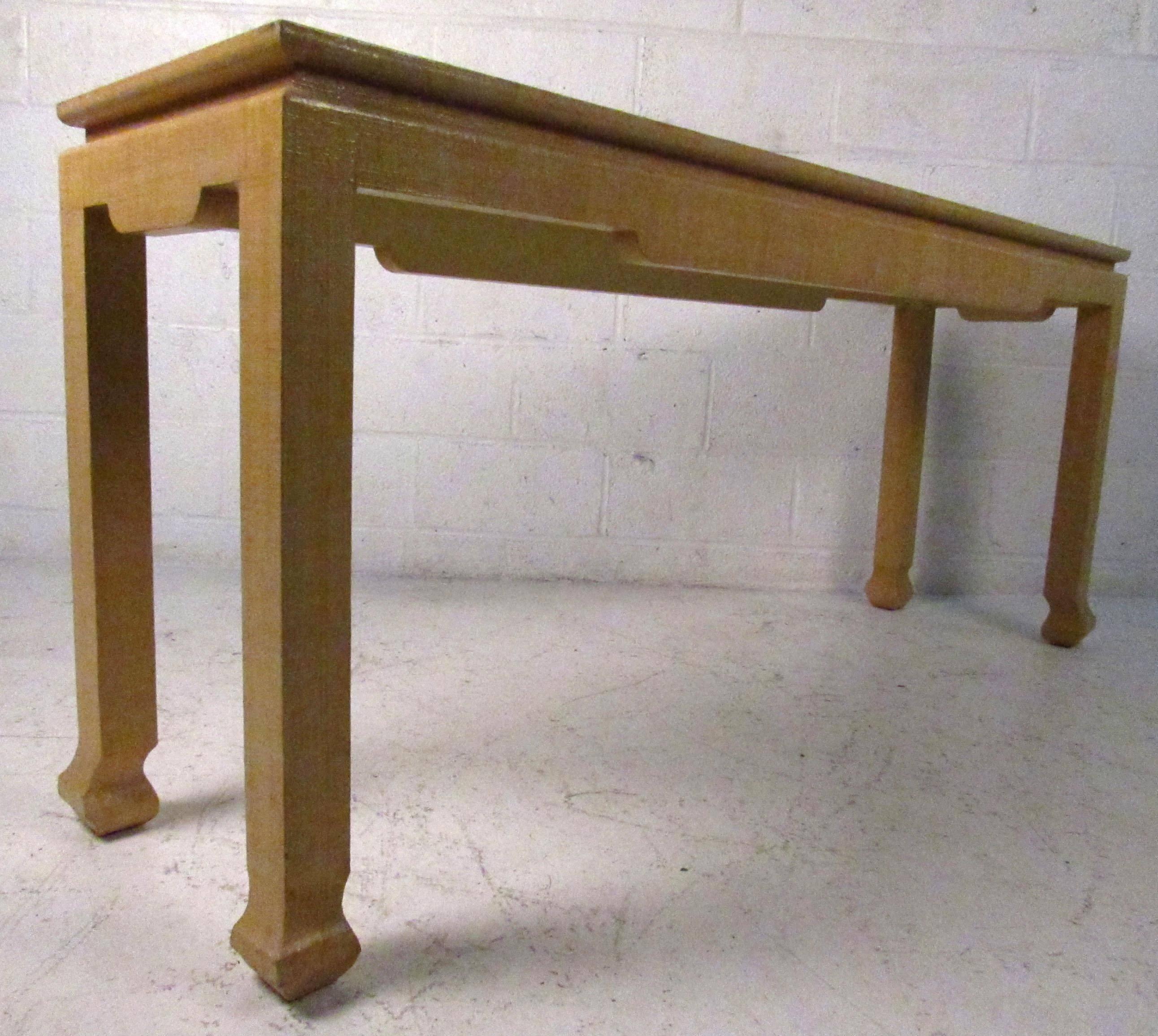 Midcentury Karl Springer Style Grass Cloth Console Table In Good Condition In Brooklyn, NY