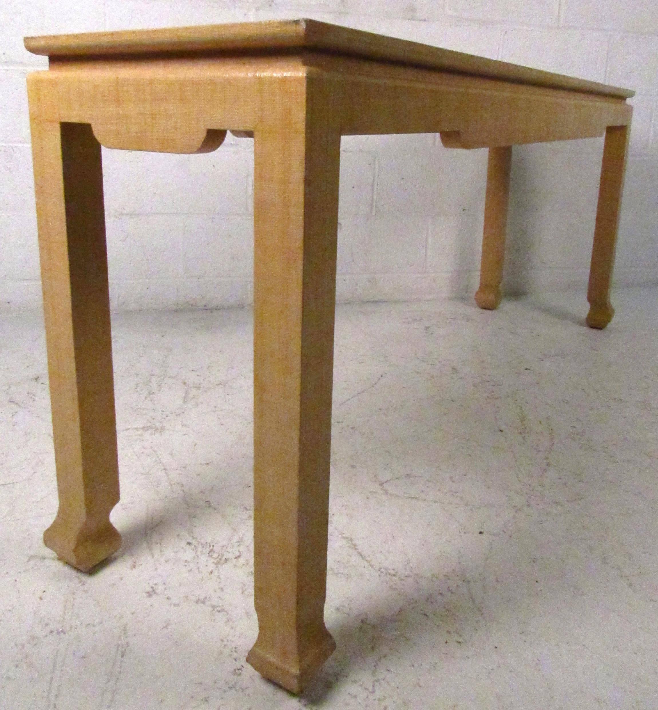 Late 20th Century Midcentury Karl Springer Style Grass Cloth Console Table