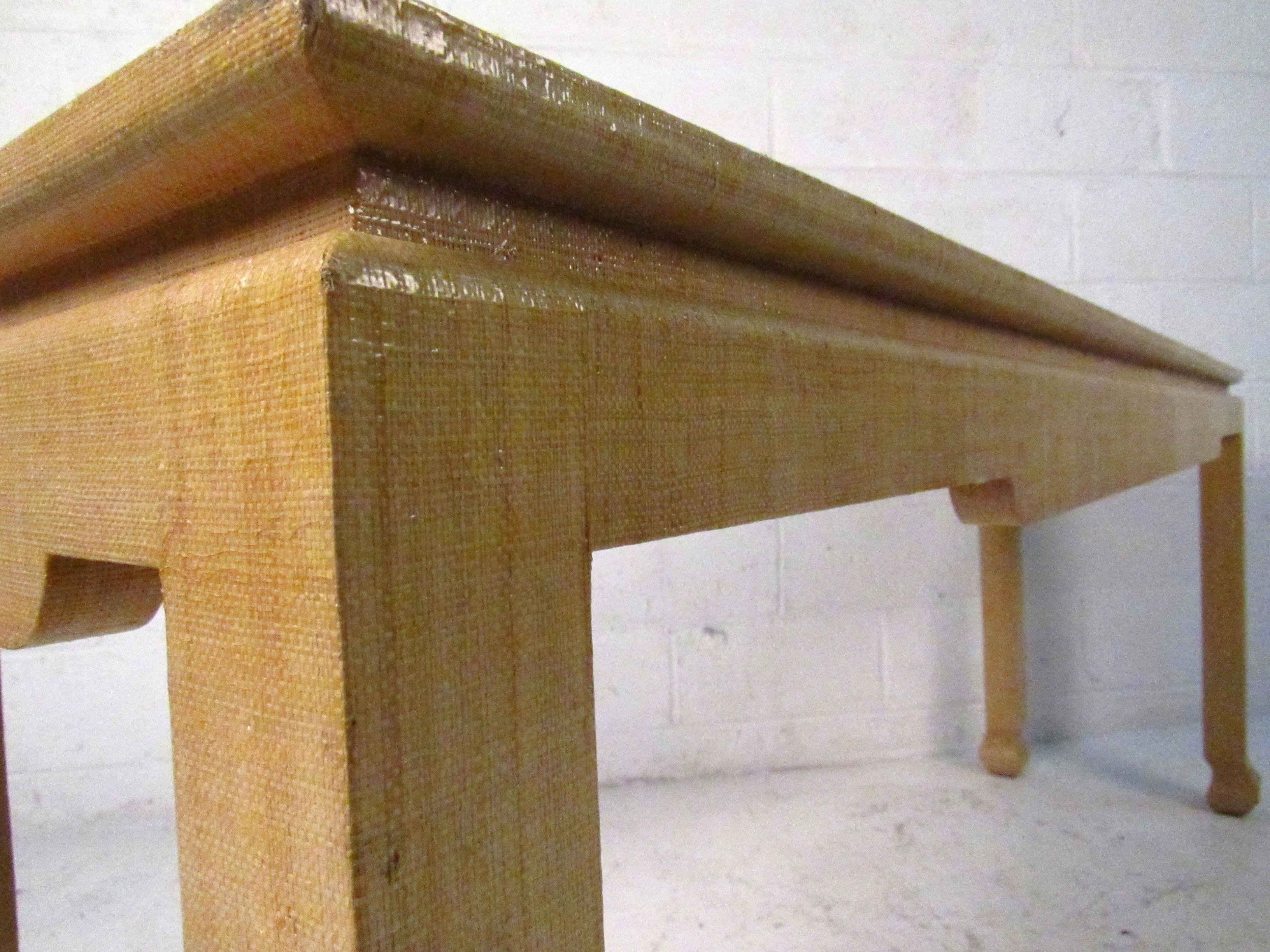 Midcentury Karl Springer Style Grass Cloth Console Table 3