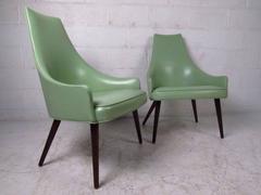 Pair of Mid-Century High Back Vinyl Chairs