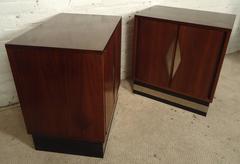 Pair of Mid-Century Diamond Front Nightstands