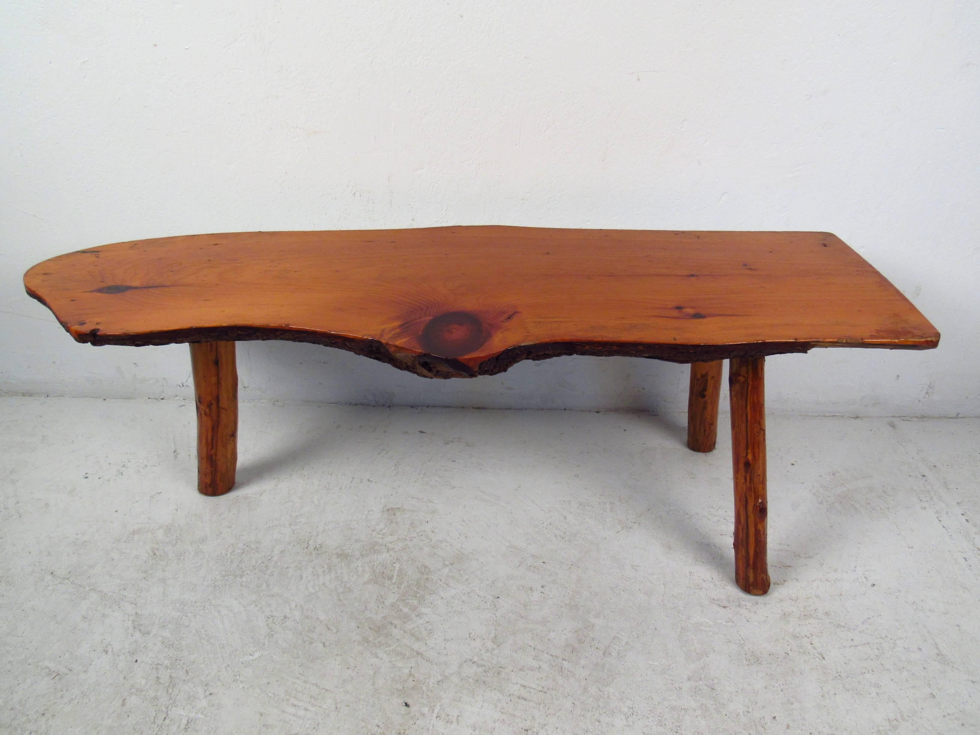 Mid-Century Modern Vintage Rustic Tree Trunk Coffee Table