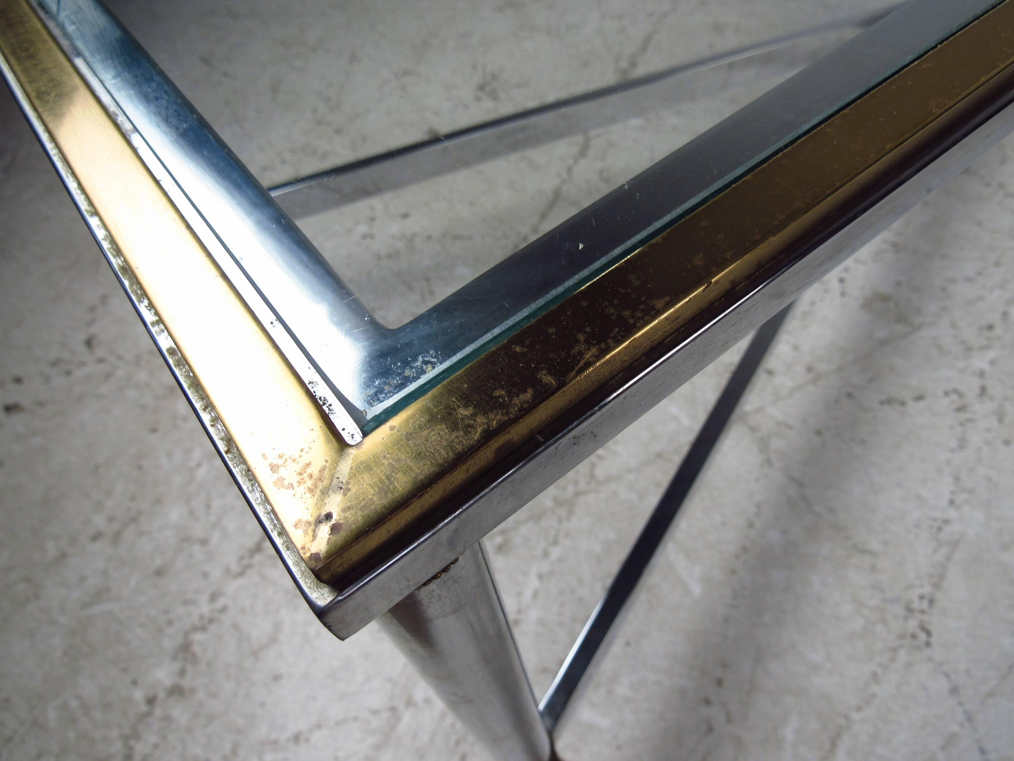 Late 20th Century Vintage Maison Jansen Style Chrome and Brass Coffee Table