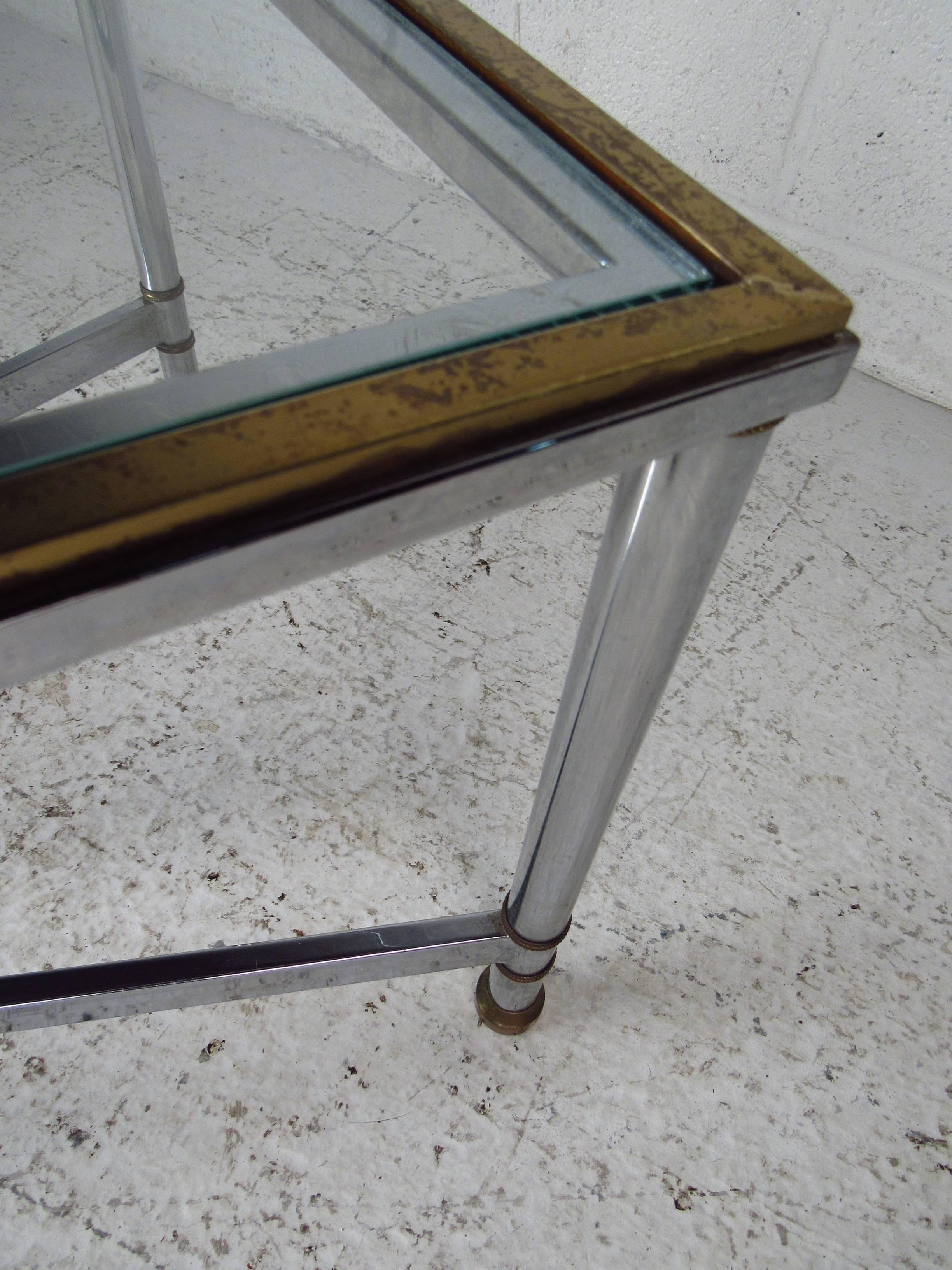 American Vintage Maison Jansen Style Chrome and Brass Coffee Table