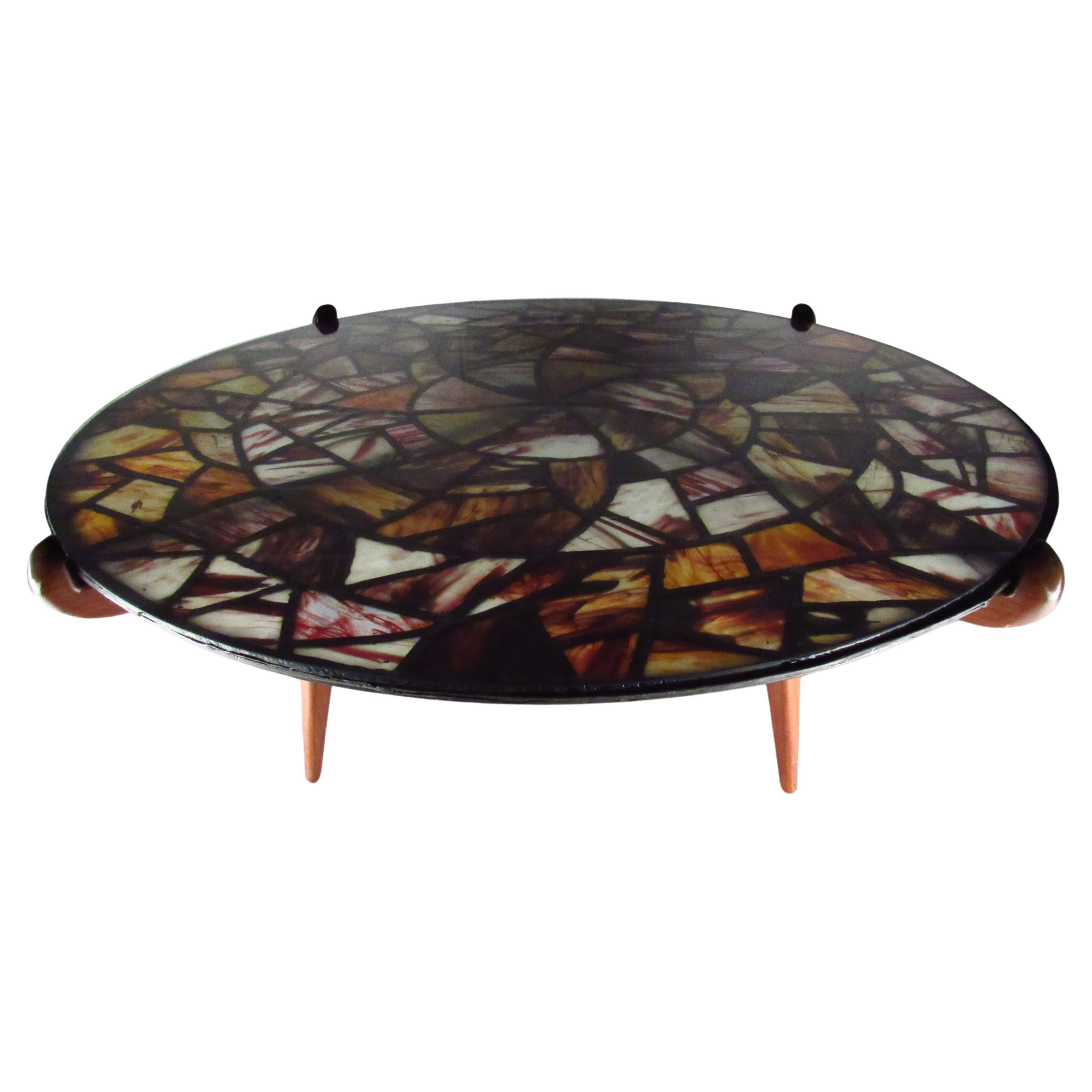 Mid-Century Modern Walker Weed Stained Glass Coffee Table For Sale