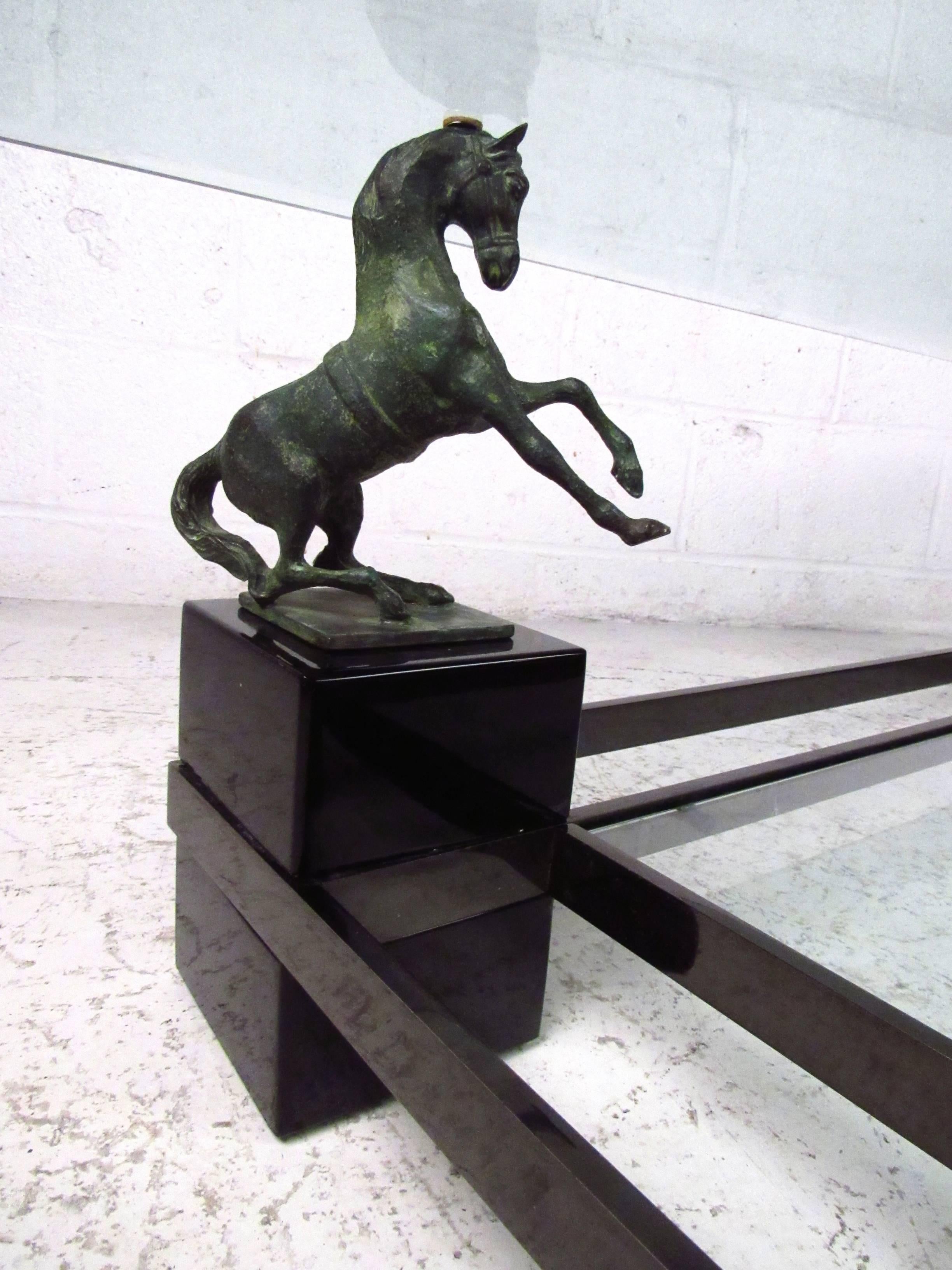 Mid-Century Modern Sculptural Bronze Horse Coffee Table Attributed to Maison Charles