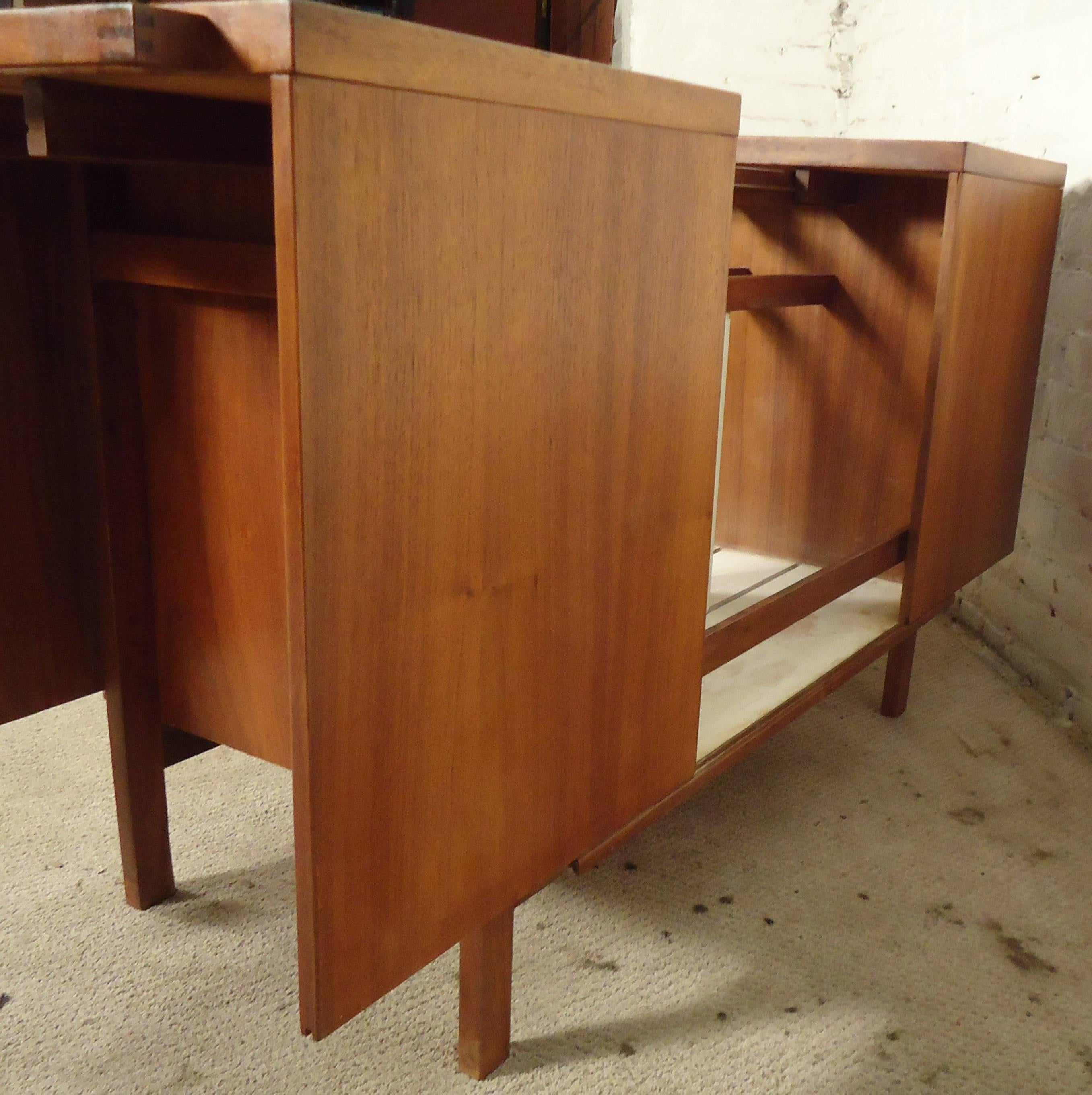 Midcentury Standing Black Top Teak Bar  In Good Condition In Brooklyn, NY