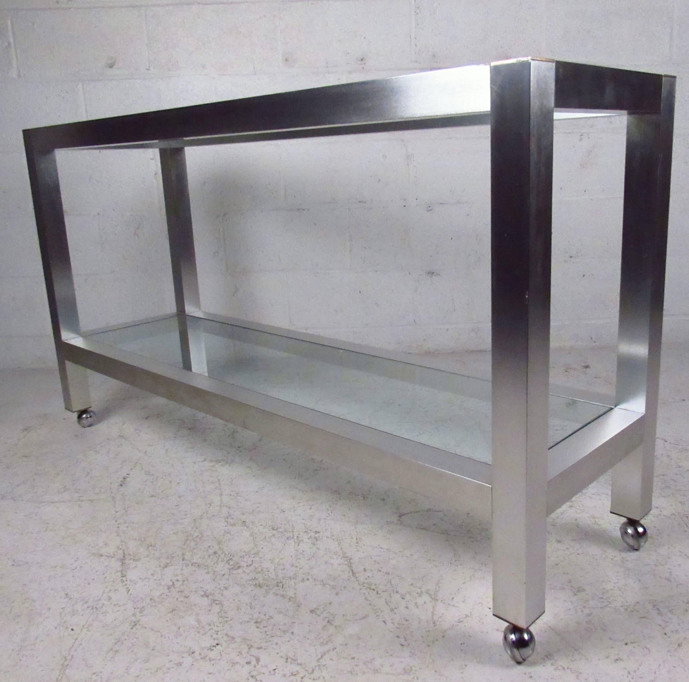 Mid-20th Century Sleek Console Table on Casters 