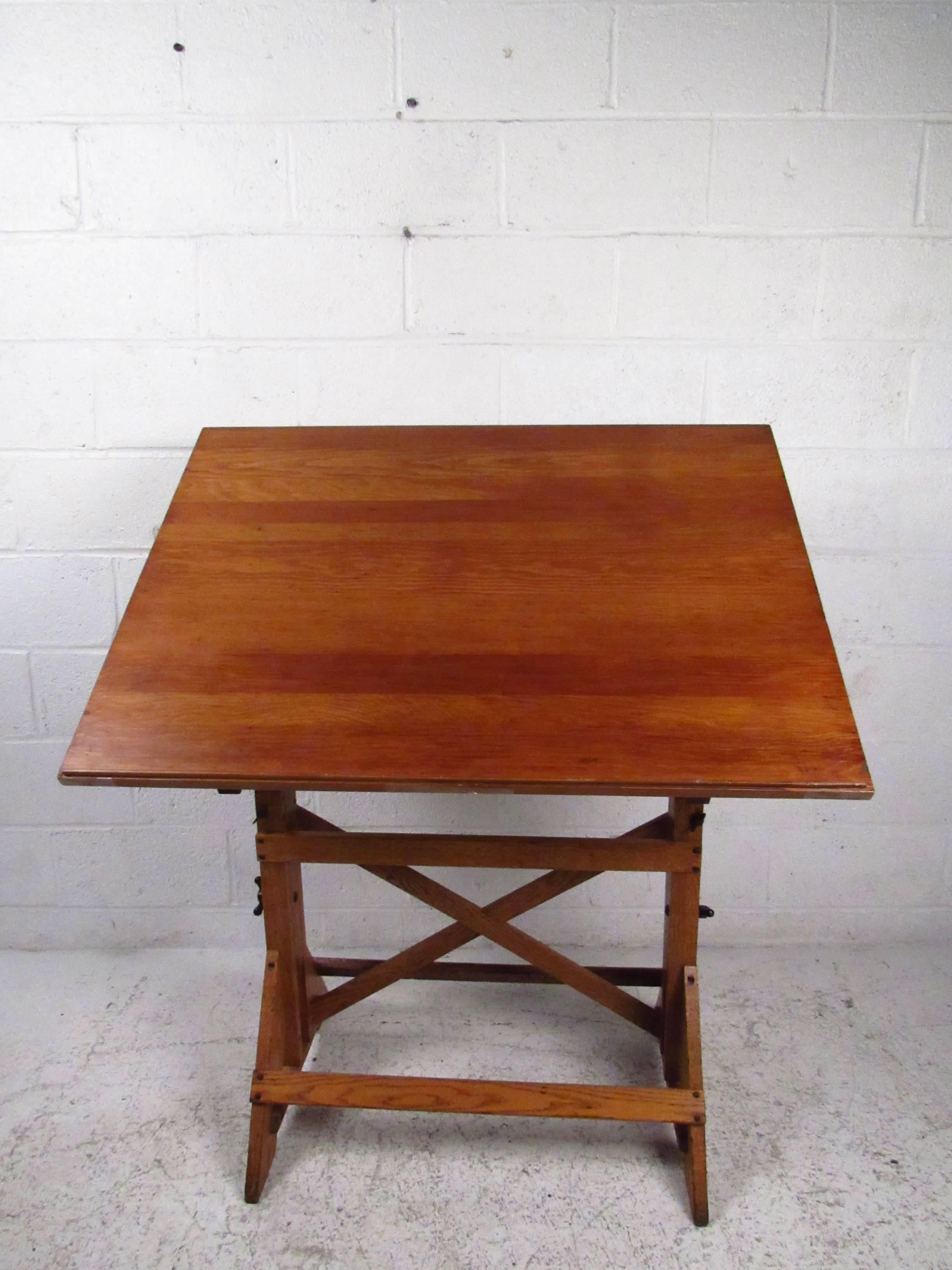 American Classical Vintage American Oak Adjustable Drafting Table