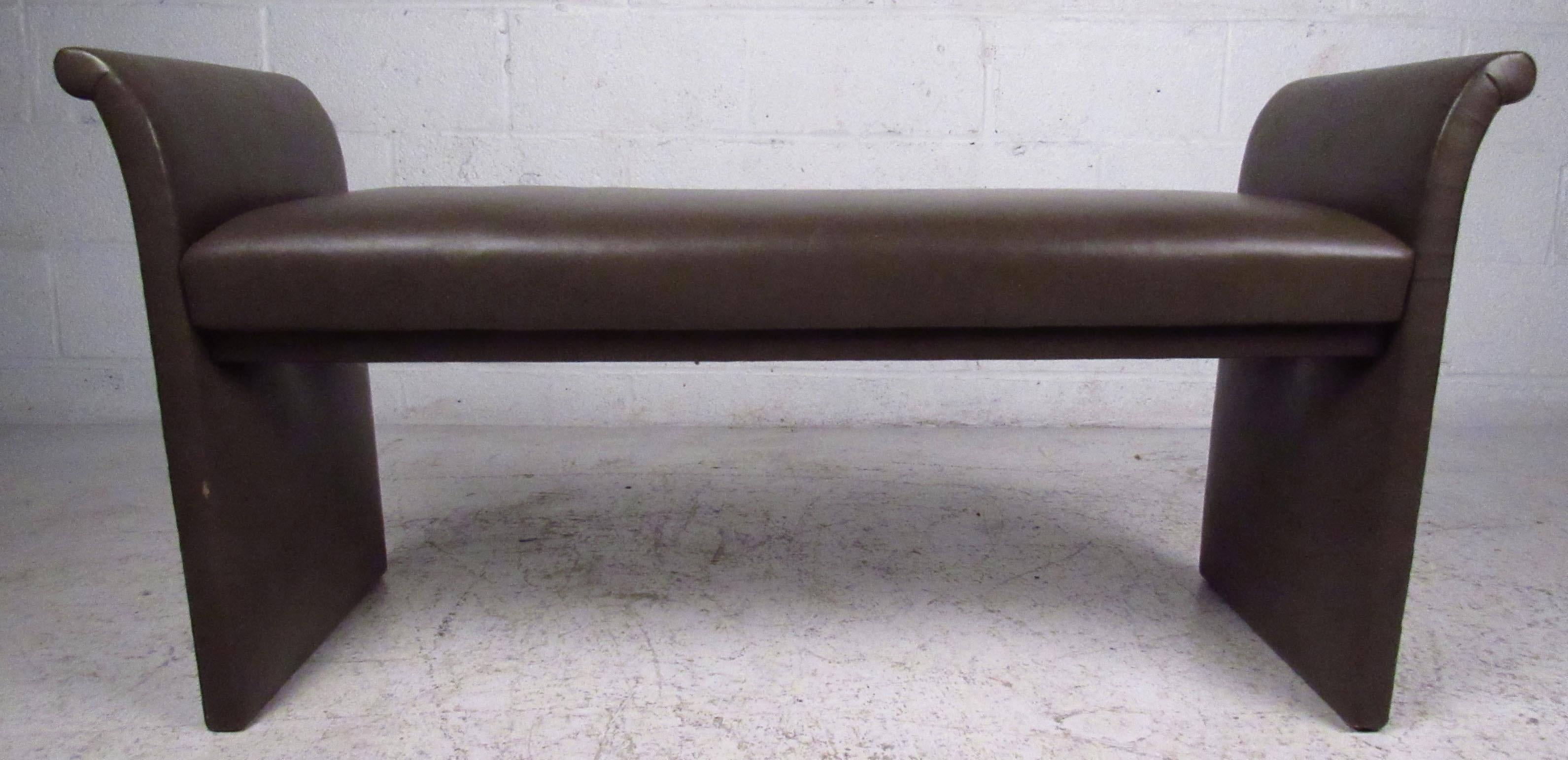 Vintage-modern window bench features sculpted sides and vinyl upholstery, making a stylish yet useful seating option for bedroom, changing room, or business. 

Please confirm item location NY or NJ with dealer.