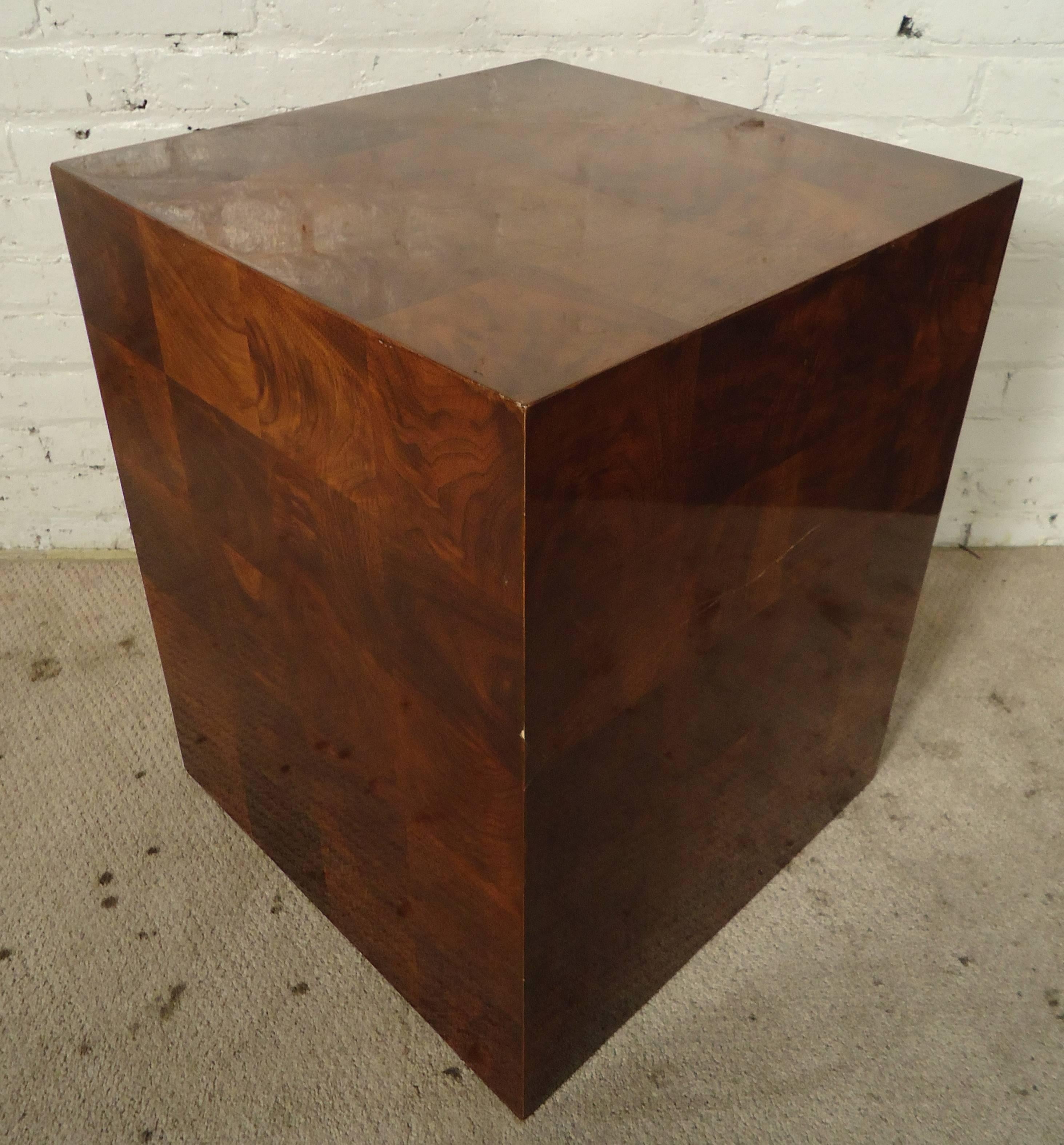 Wood Mid-Century Modern Burlwood Patchwork Pedestal 