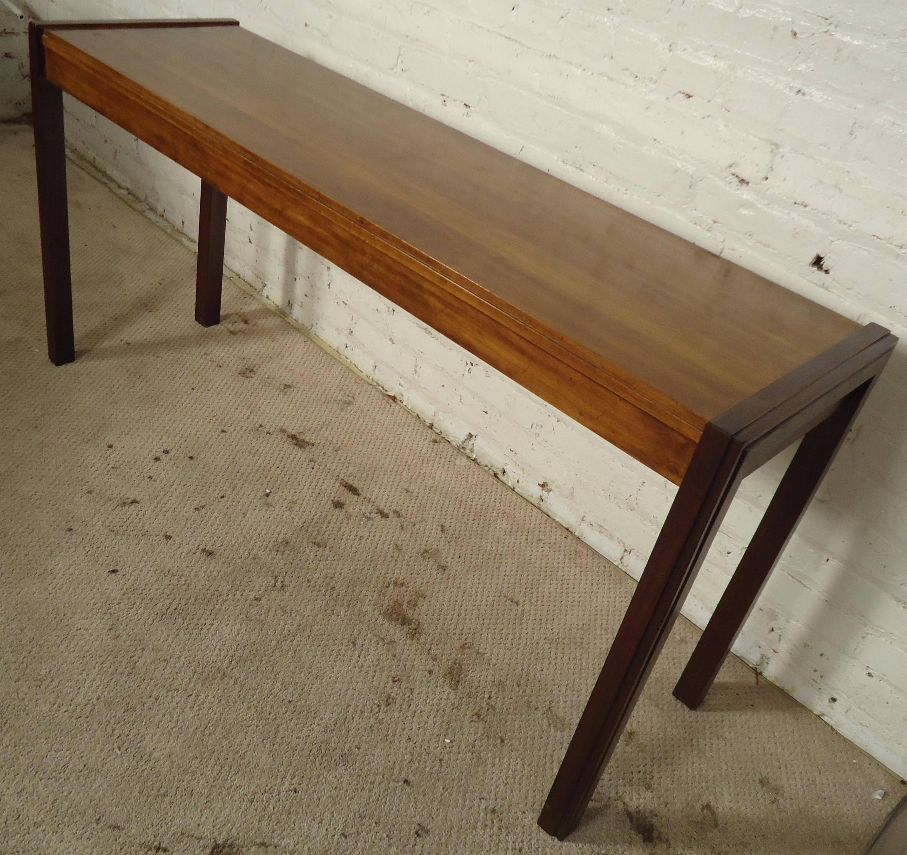 Midcentury Walnut Black Lacquer Console Table In Good Condition In Brooklyn, NY