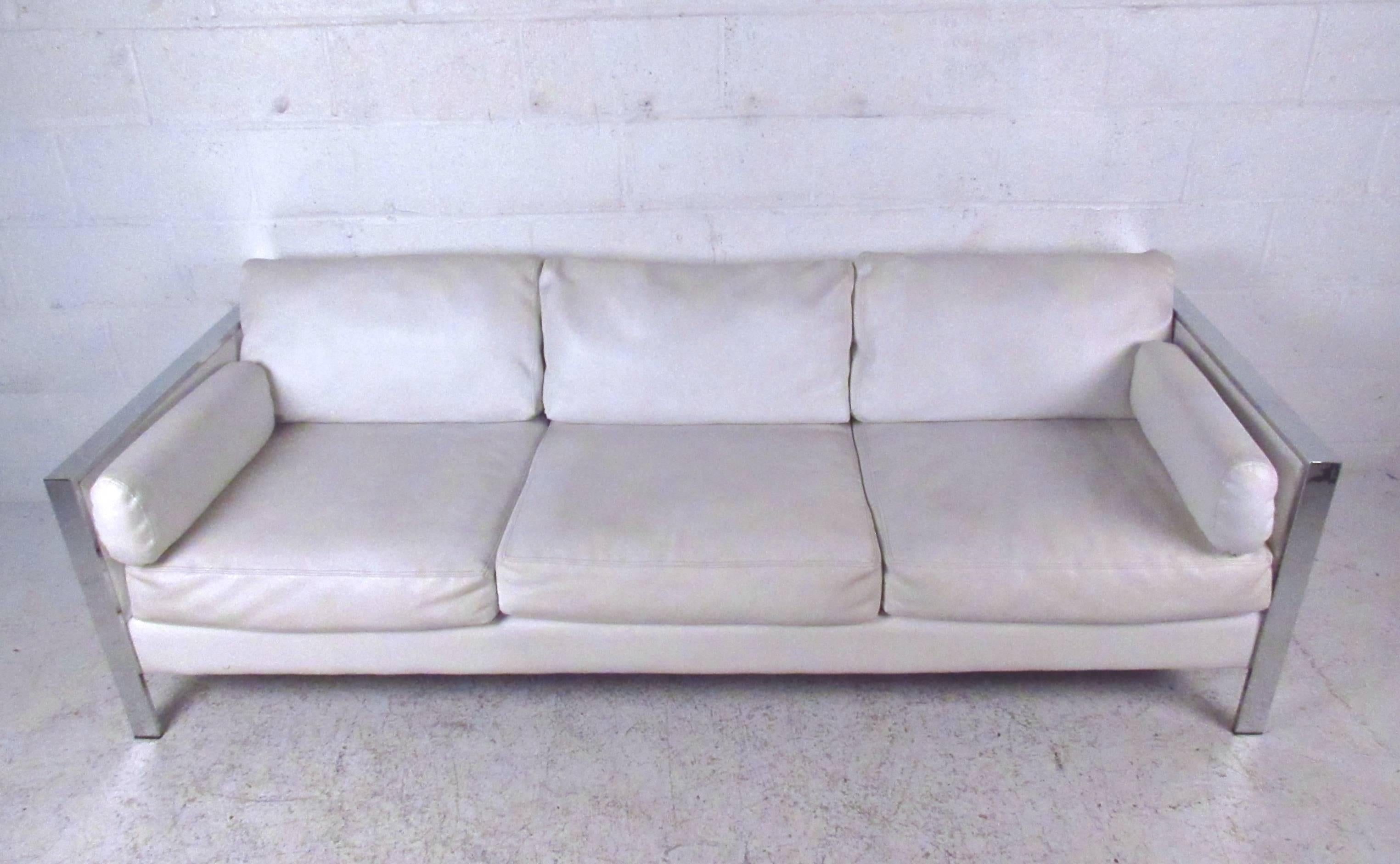Mid-Century Modern Vintage Modern Chrome Frame Sofa after Milo Baughman