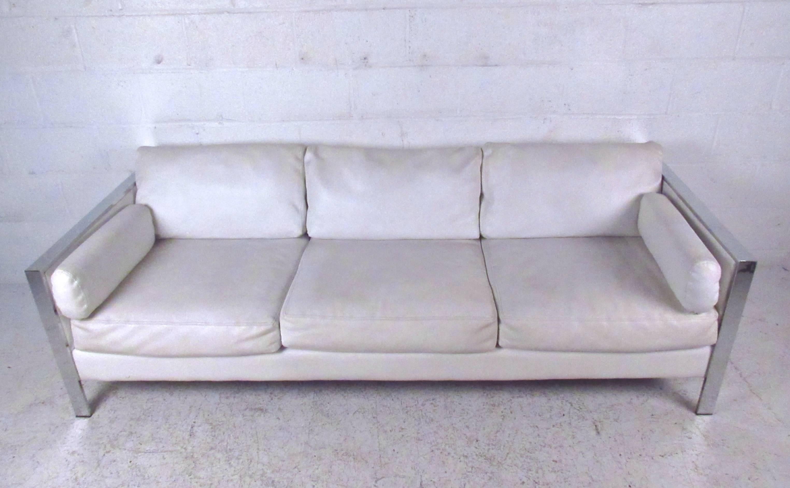 Mid-Century Modern Vintage Modern Chrome Frame Sofa after Milo Baughman